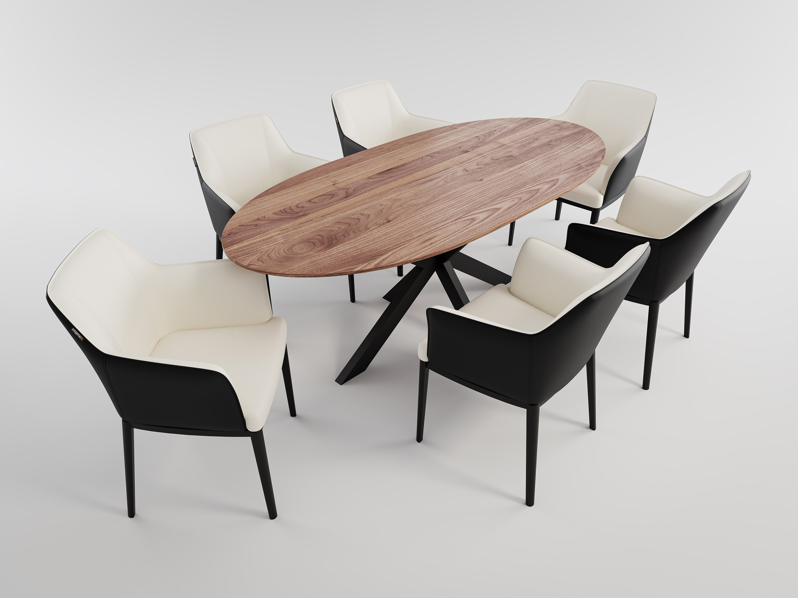 Esstisch mit 6 Stühlen Kunstleder beige DARON 200 Oval Walnuss Furnier lackiert