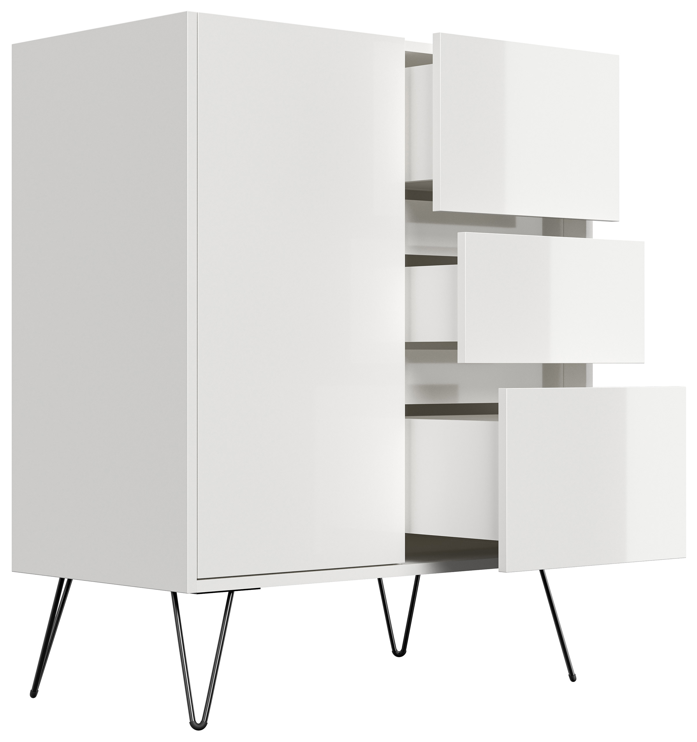 Design Sideboard Kommode Rauk 80cm 3 Greifraum SoftClose 1 Tür Weiß hochglanz