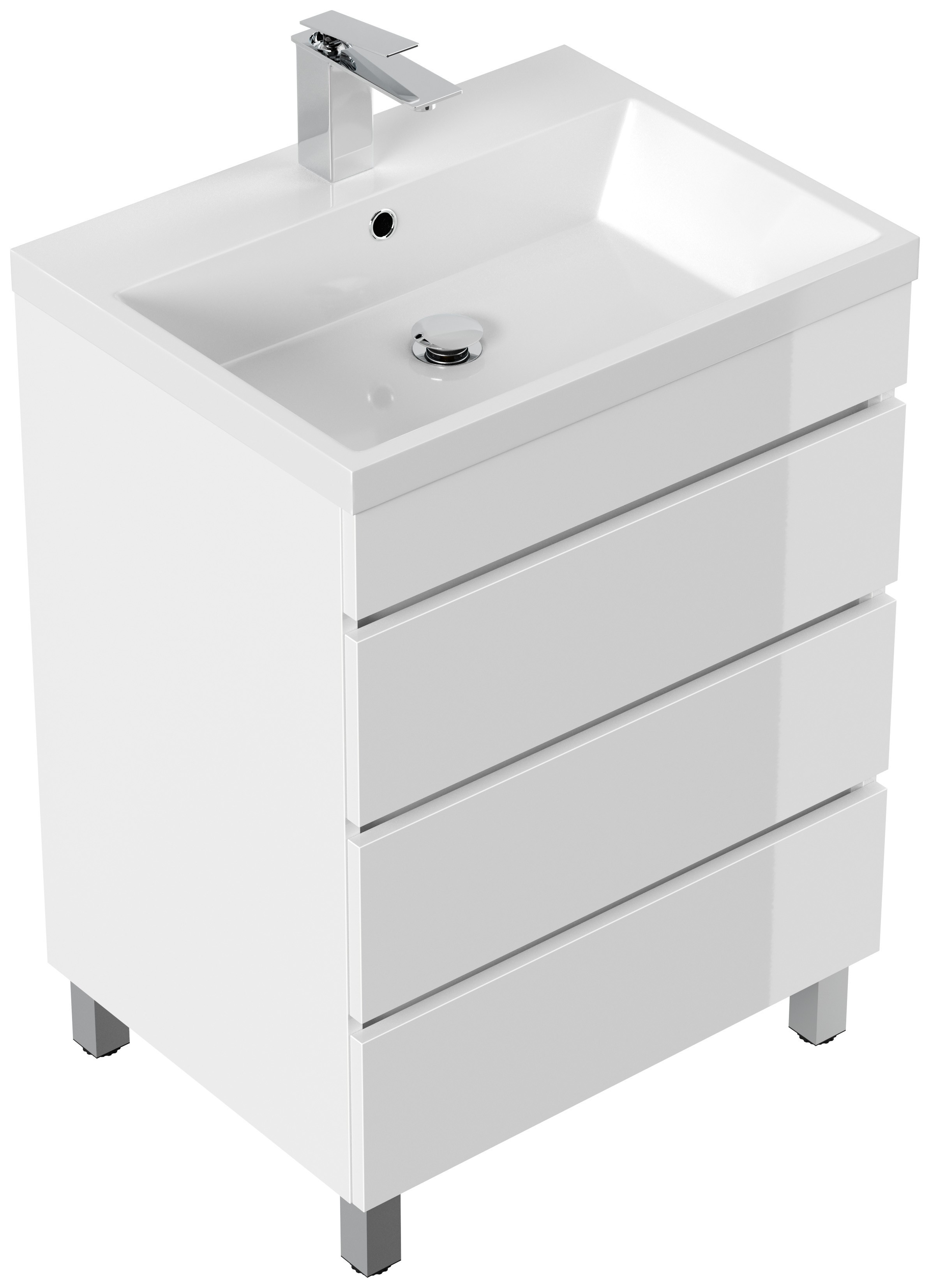Stand Badmöbel Via 60 SoftClose weiss hochglanz mit drei grifflosen Schubladen