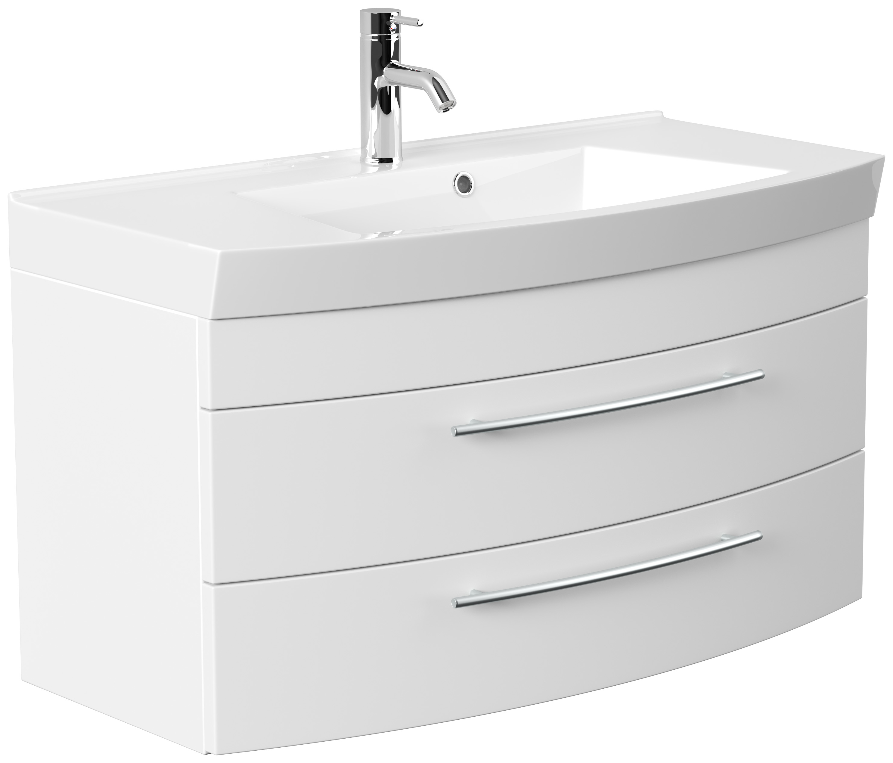 Badmöbel Bella 100 mit runder Front SoftClose lackiert weiss matt