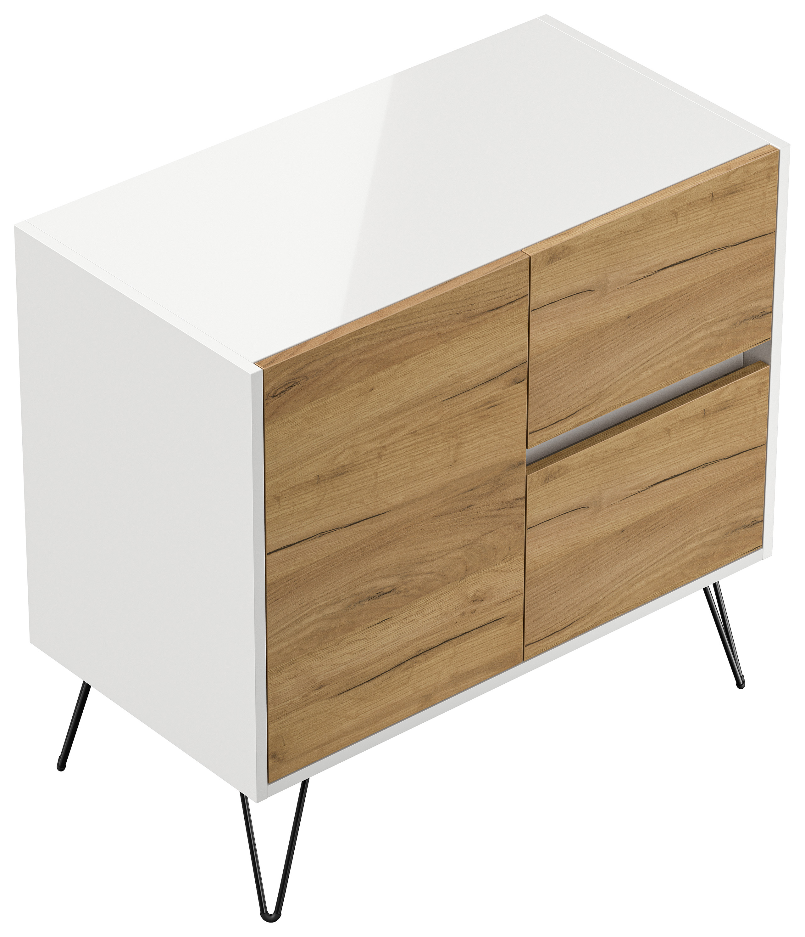 Raumwunder S Sideboard Kommode Greifraum 80cm 2 SoftClose 1 Tür Weiß/Eiche Top