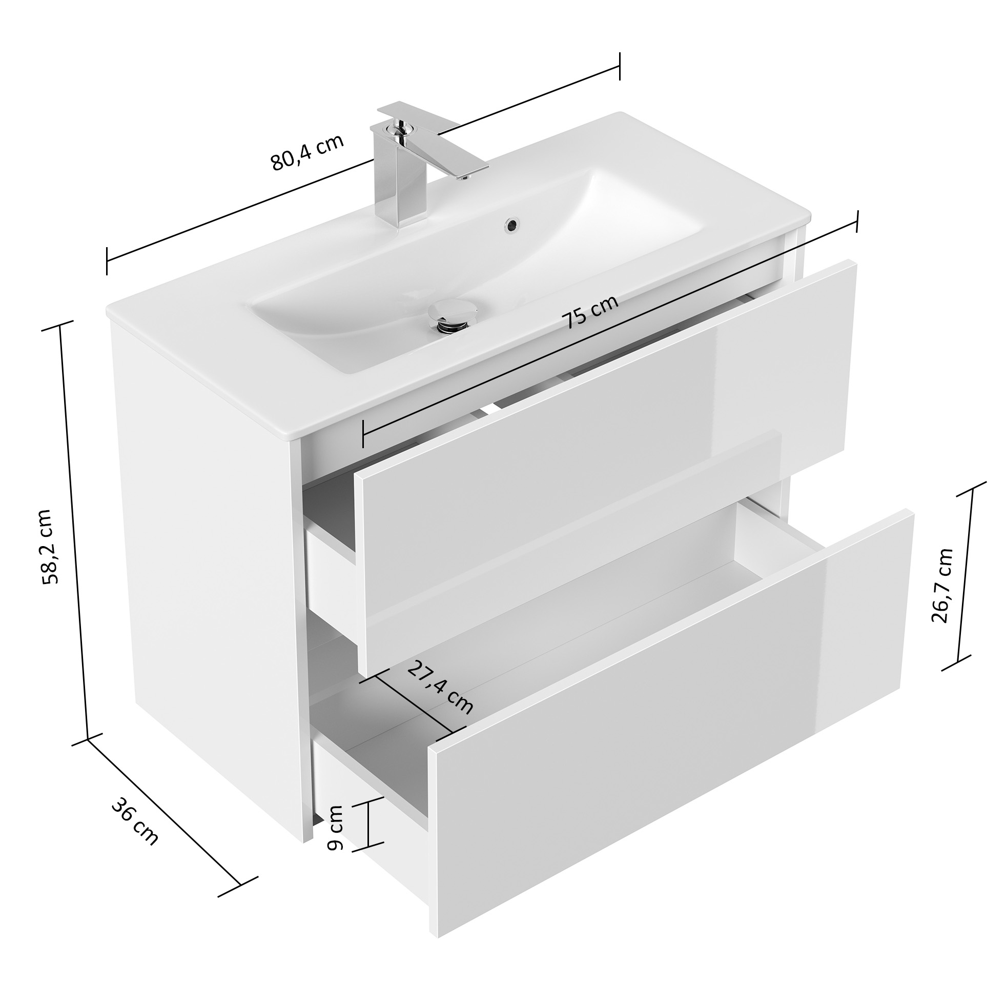 Badmöbel Set Taifun Slimline 80cm & LED Spiegel grafit