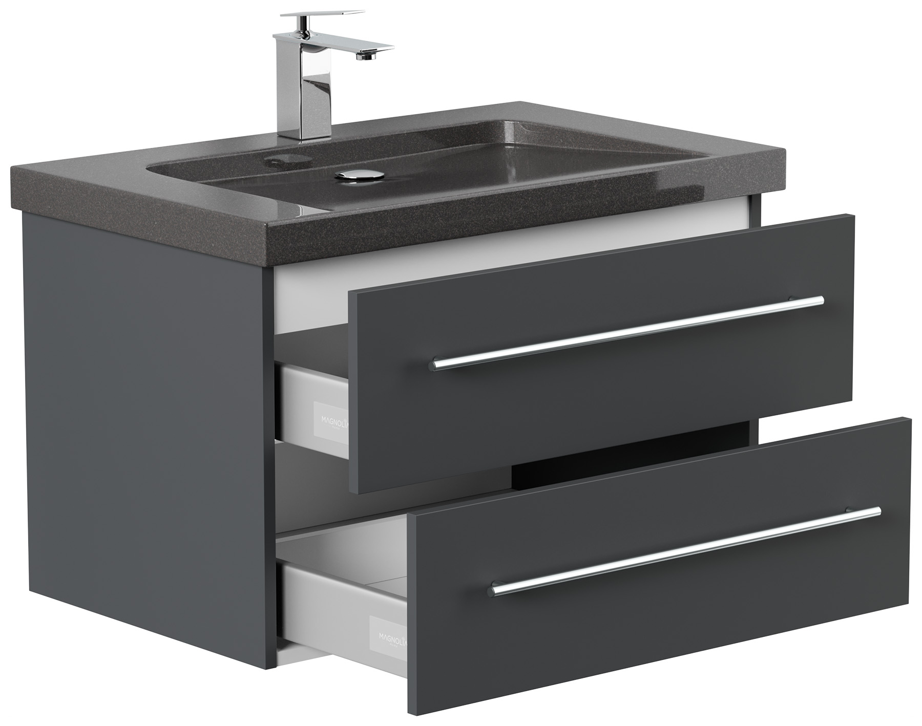 Badmöbel Granit India Black Damo 75 cm 1 Hahnloch SoftClose grafit