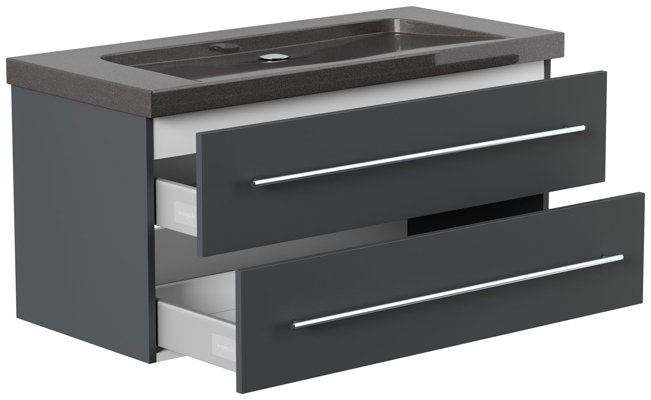 Badmöbel Granit India Black Damo 100 cm ohne Hahnloch SoftClose grafit