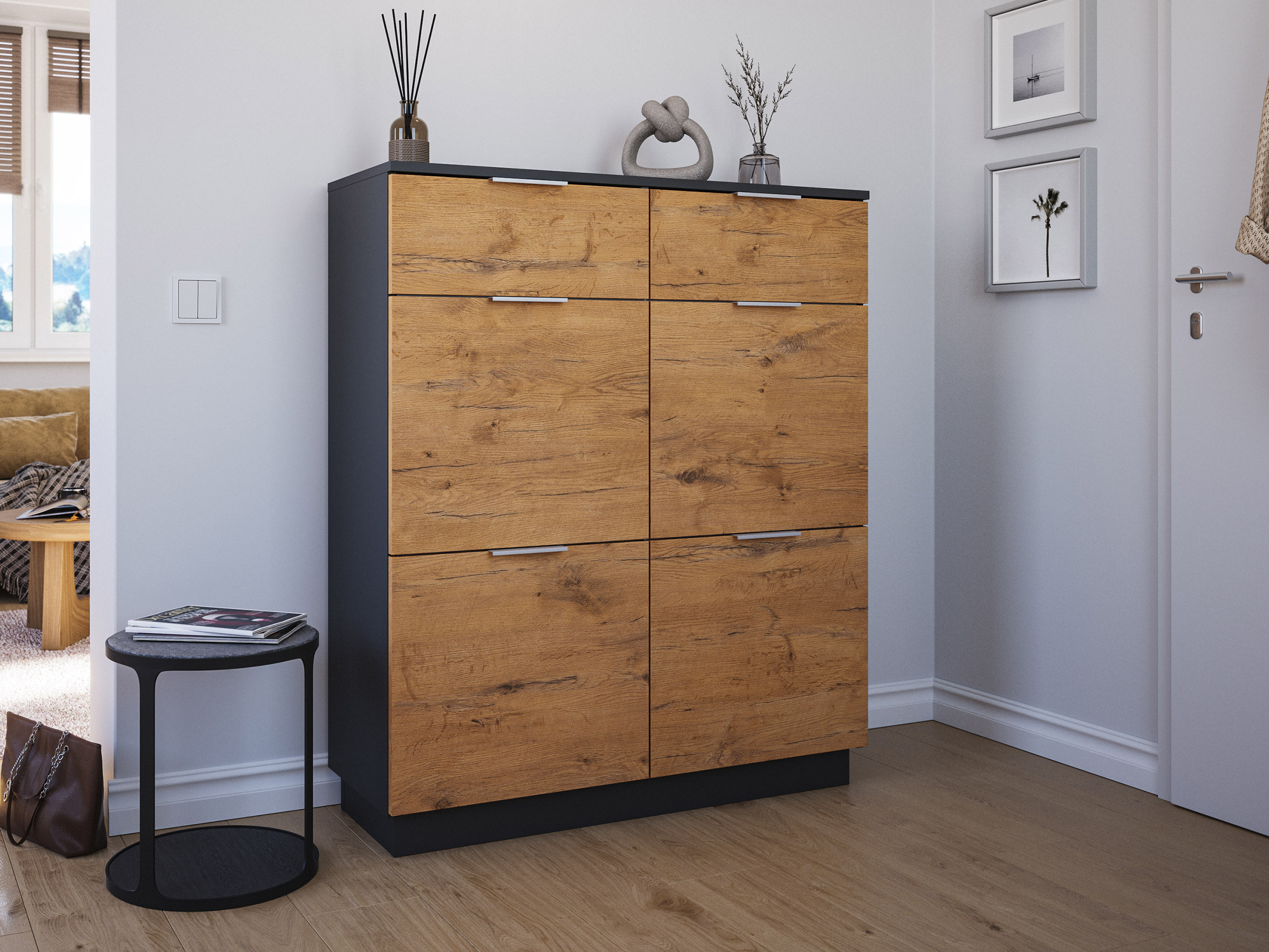 Schuhschrank Domus-XXL 2 Softeinzüge 4 Klappen 16 Paar Oak
