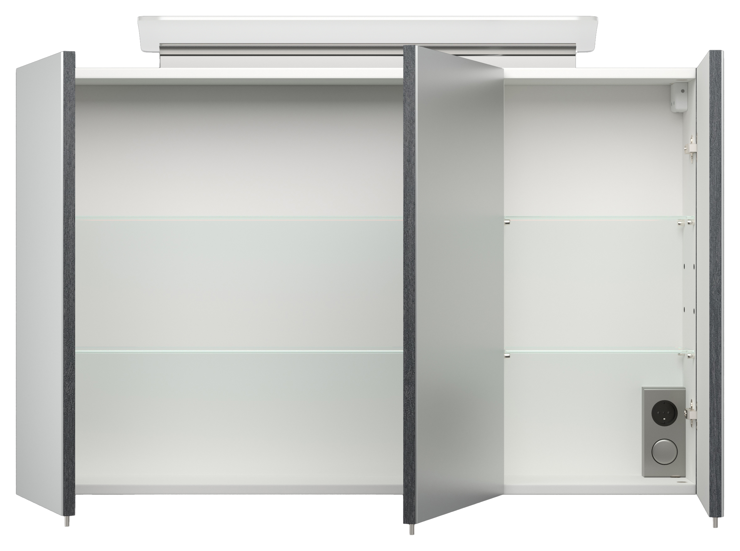 Spiegelschrank 100cm inkl. Design LED-Lampe und Glasböden anthrazit gemasert
