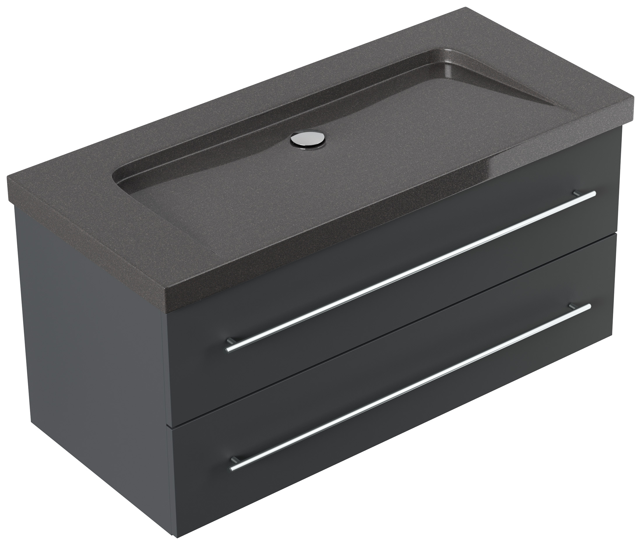 Badmöbel Granit India Black Damo 100 cm ohne Hahnloch SoftClose grafit