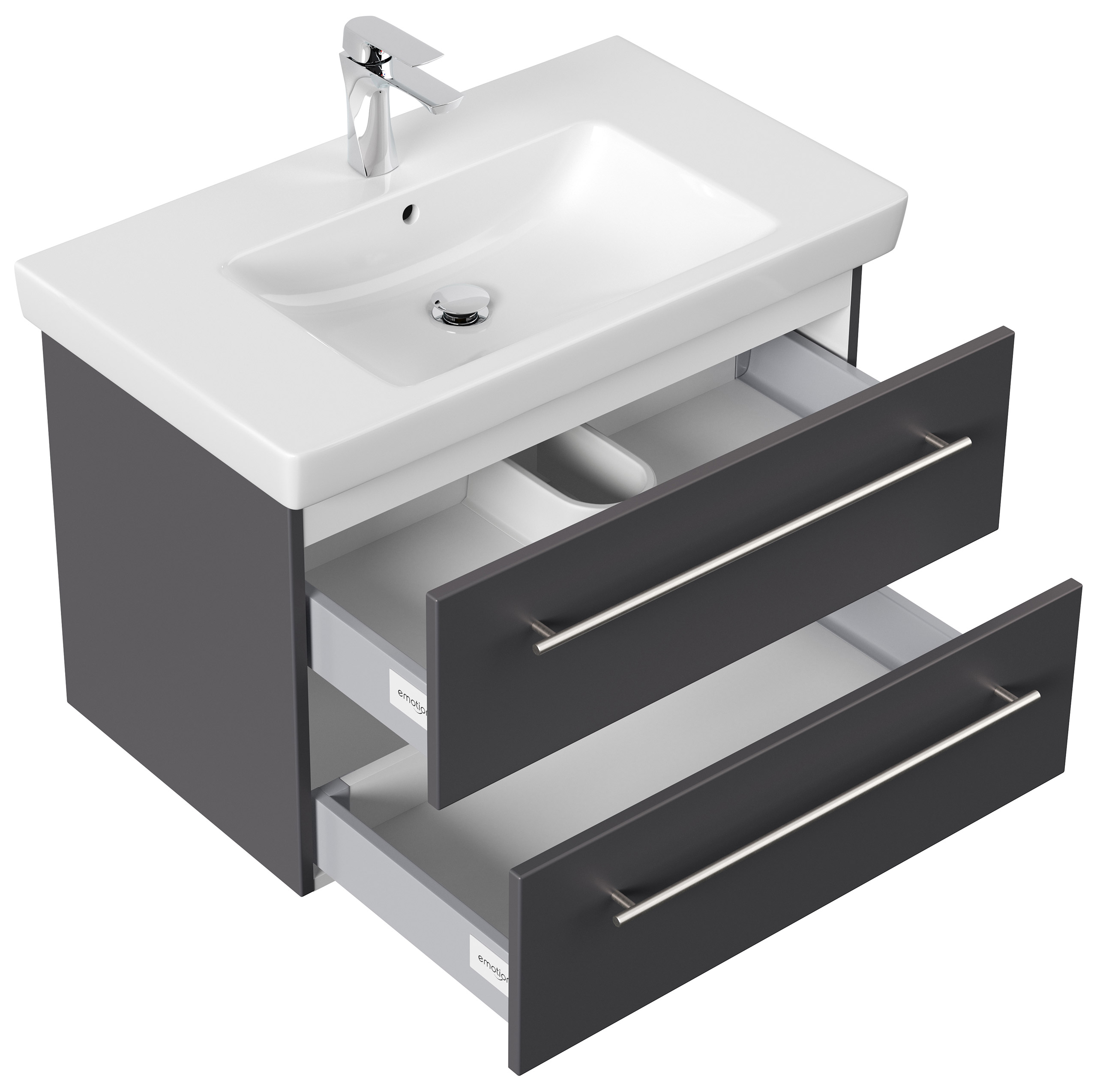 Badmöbel mit Villeroy & Boch Subway 2.0 Waschbecken 80 cm SoftClose anthrazit