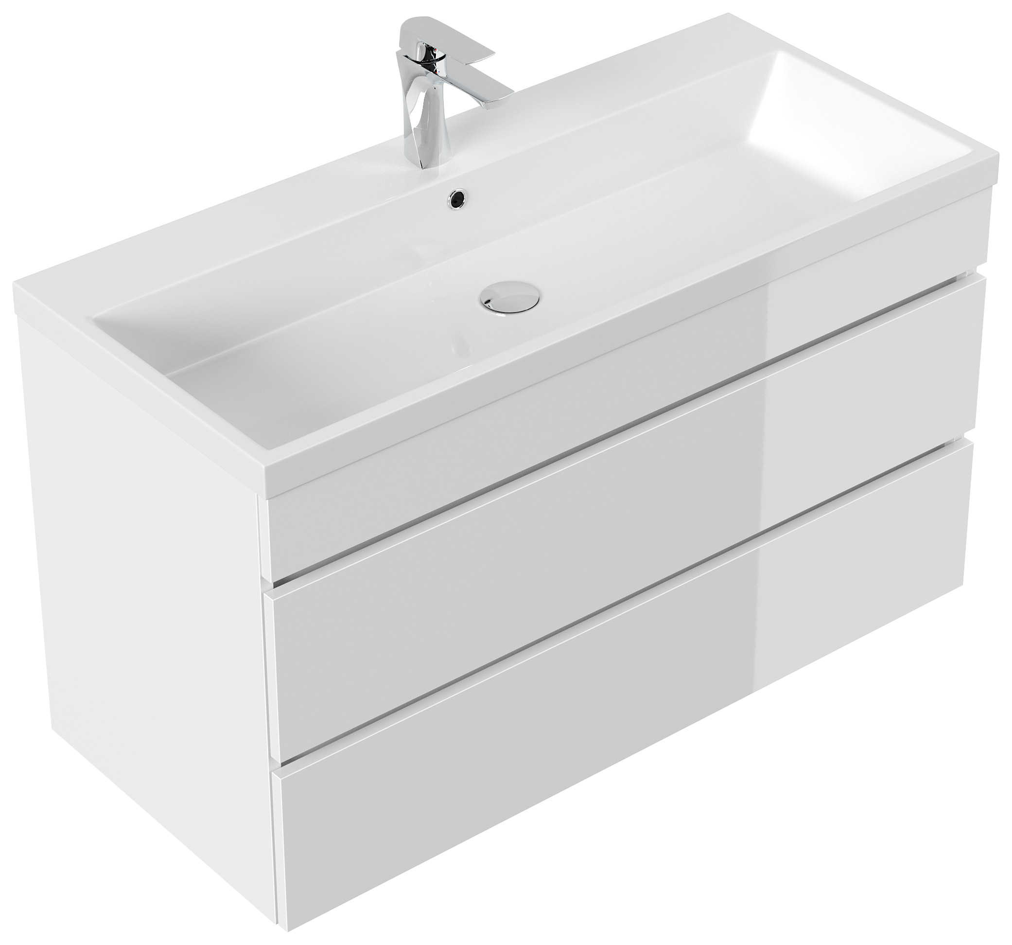 Badmöbel Via 100 SoftClose weiss hochglanz mit grifflosen Schubladen