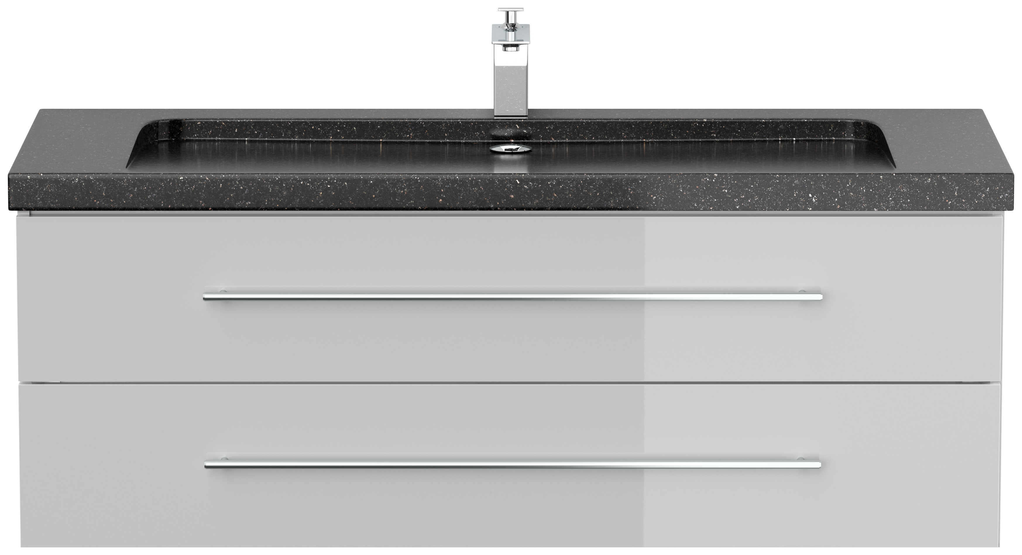 Badmöbel Granit Galaxy Black Damo 130 cm 1 Hahnloch SoftClose weiß hochglanz