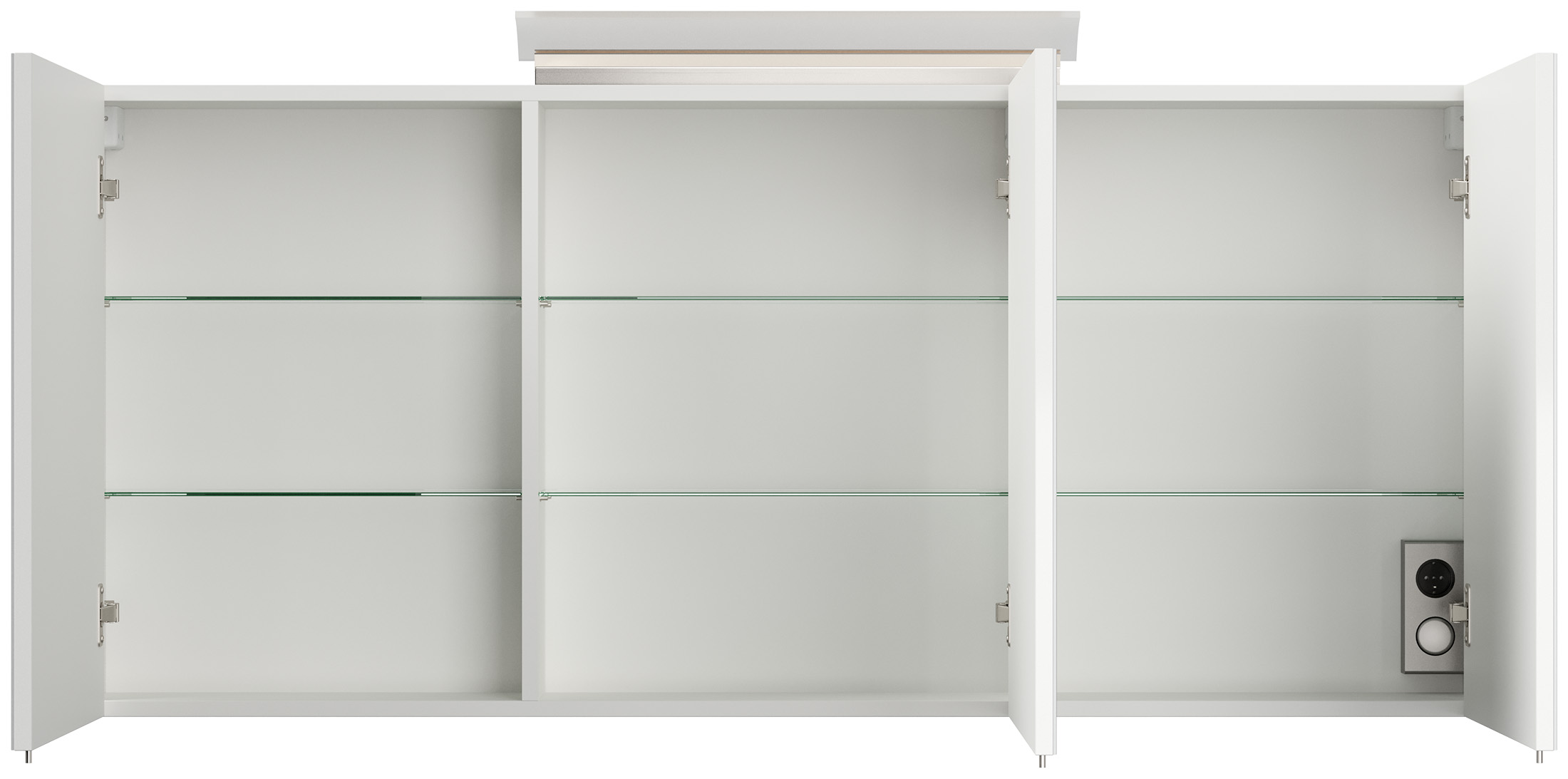 Spiegelschrank 140cm inkl. Design LED-Lampe und Glasböden weiss hochglanz