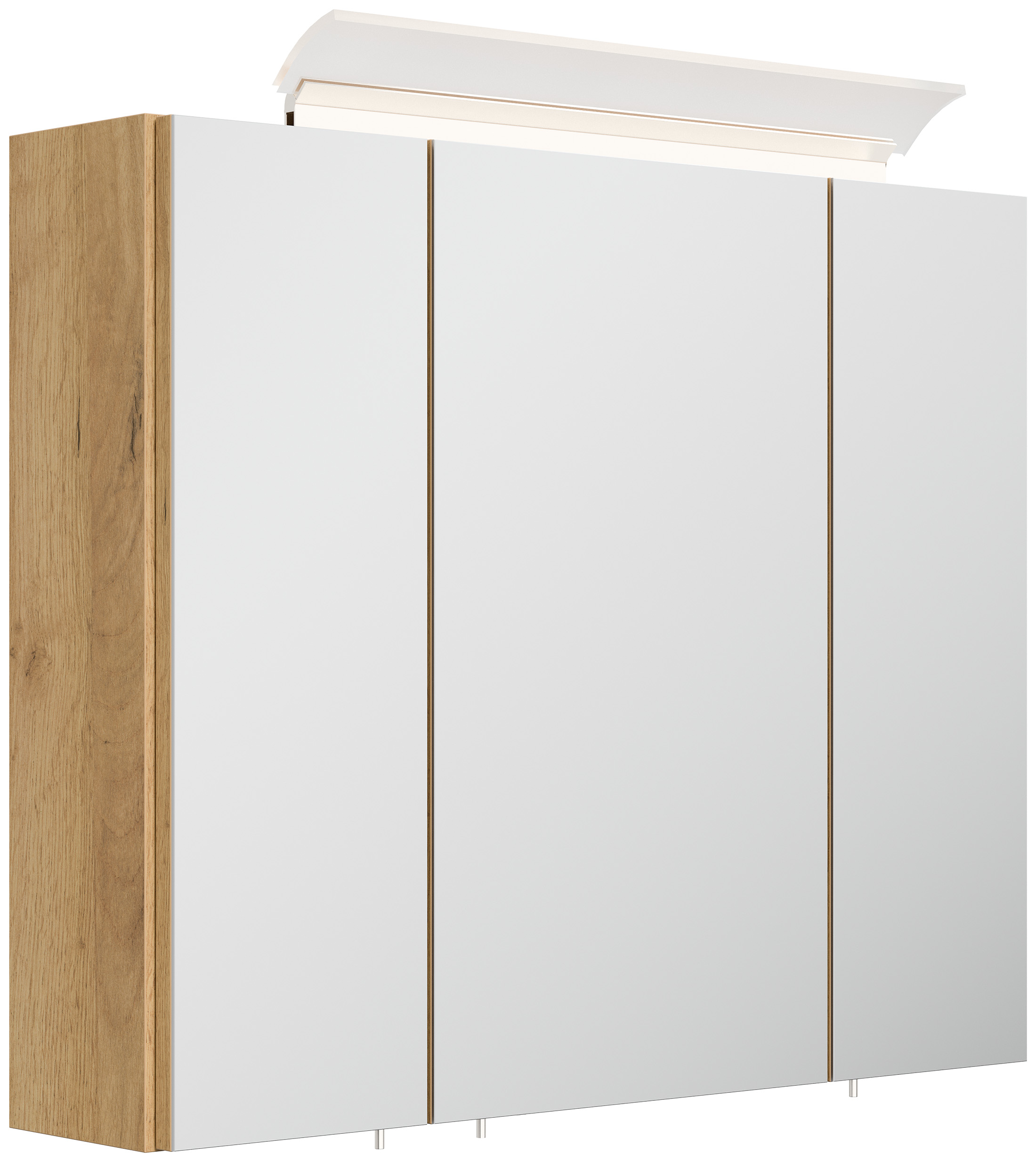 Spiegelschrank 75cm inkl. Design LED-Lampe und Glasböden eiche gold