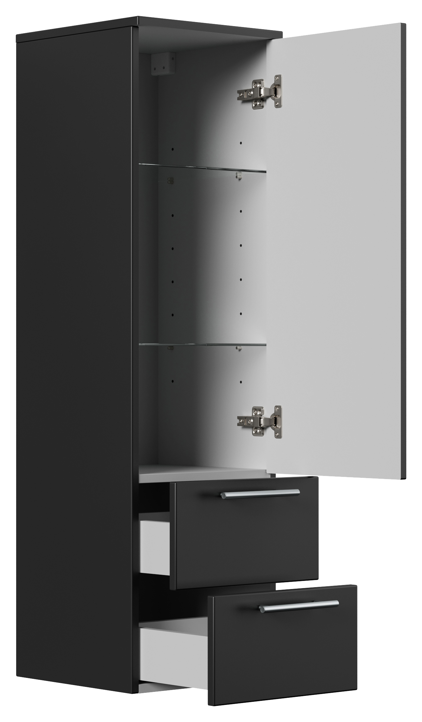 Hochschrank 120 cm schwarz mit Glaseinlagen