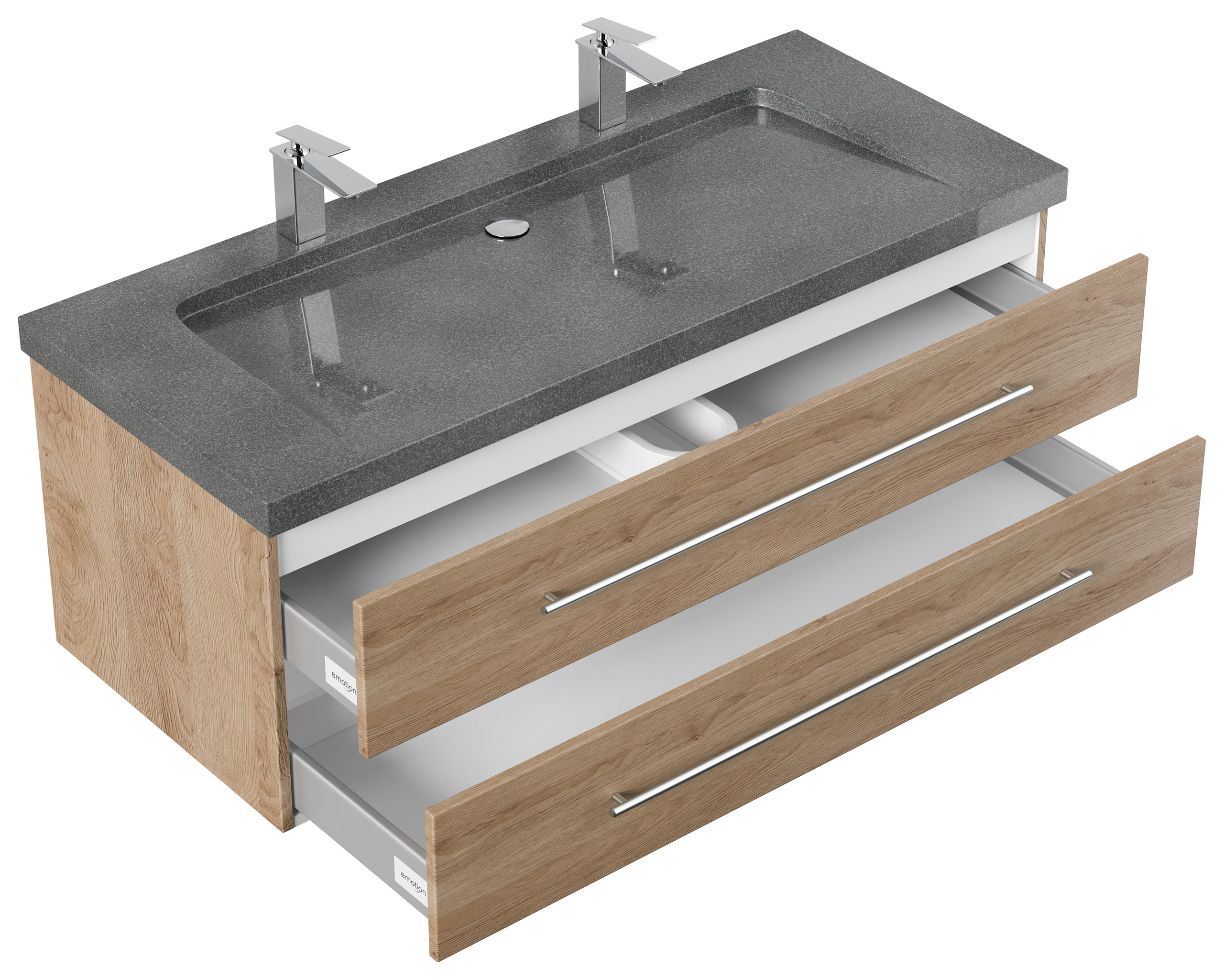 Badmöbel Granit G654 Damo 130 cm 2 Hahnlöcher SoftClose eiche hell