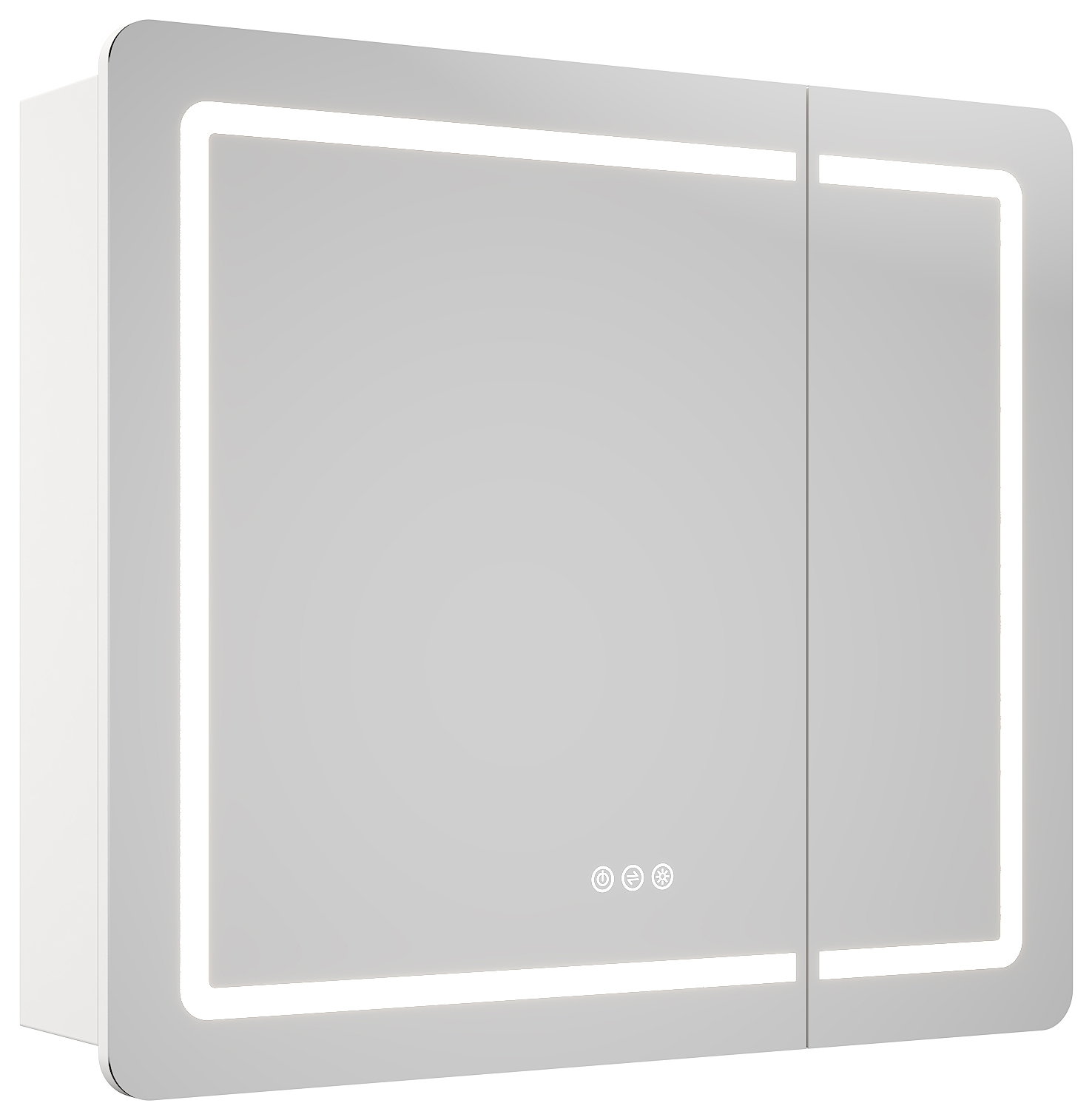 Spiegelschrank Riva 80 cm inkl. LED-Lampe und Glasböden montiert weiß matt