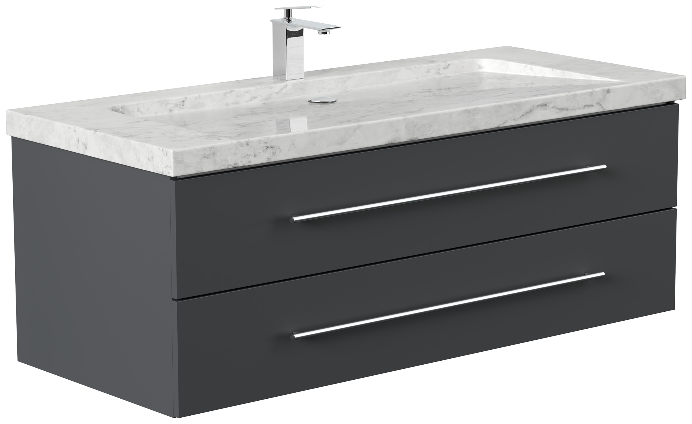 Badmöbel Marmor Carrara White Damo 130 cm 1 Hahnloch SoftClose grafit