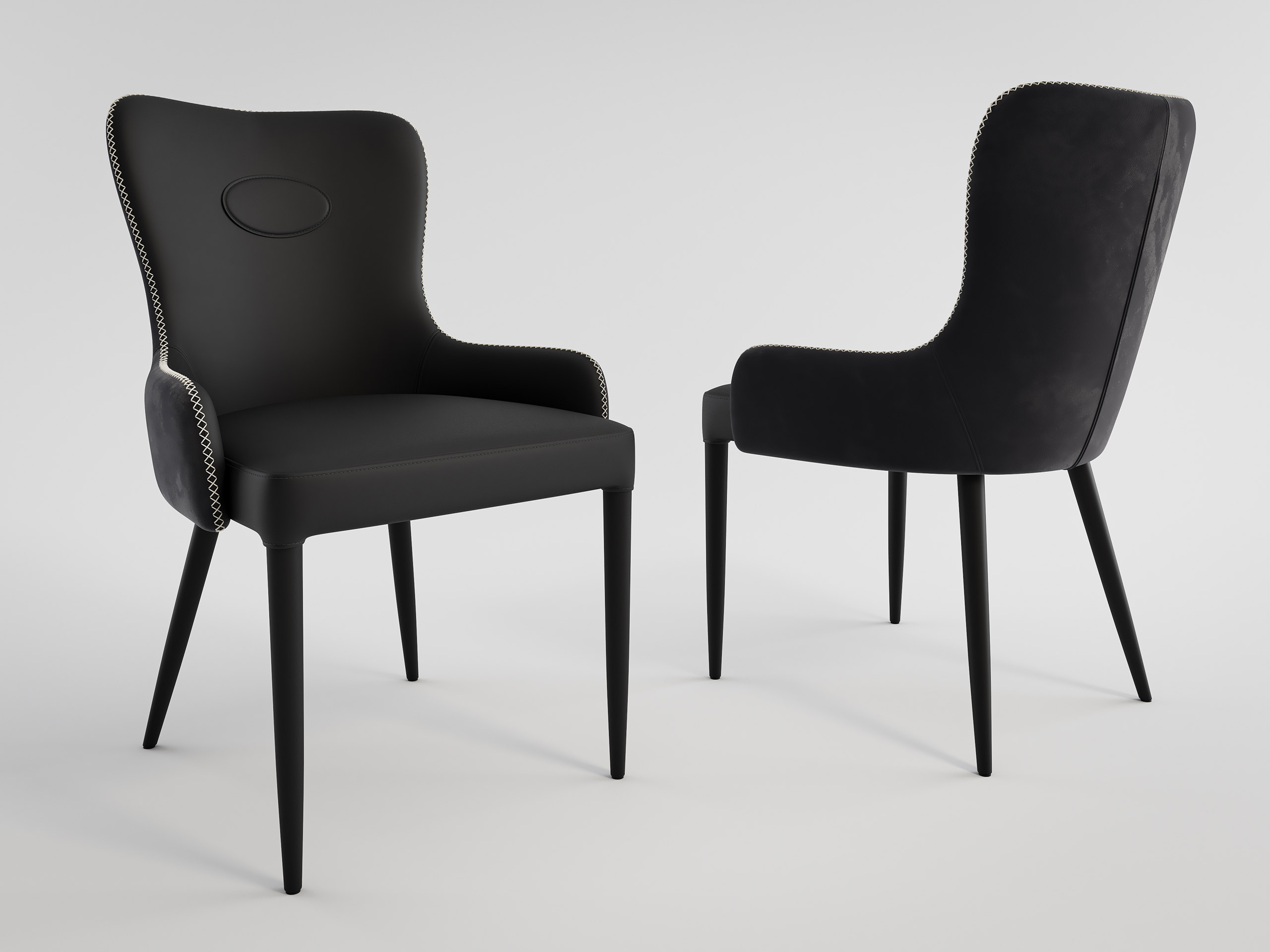 2er Set Esszimmerstuhl klassisch James Samt Polsterstuhl schwarz Metallbeine