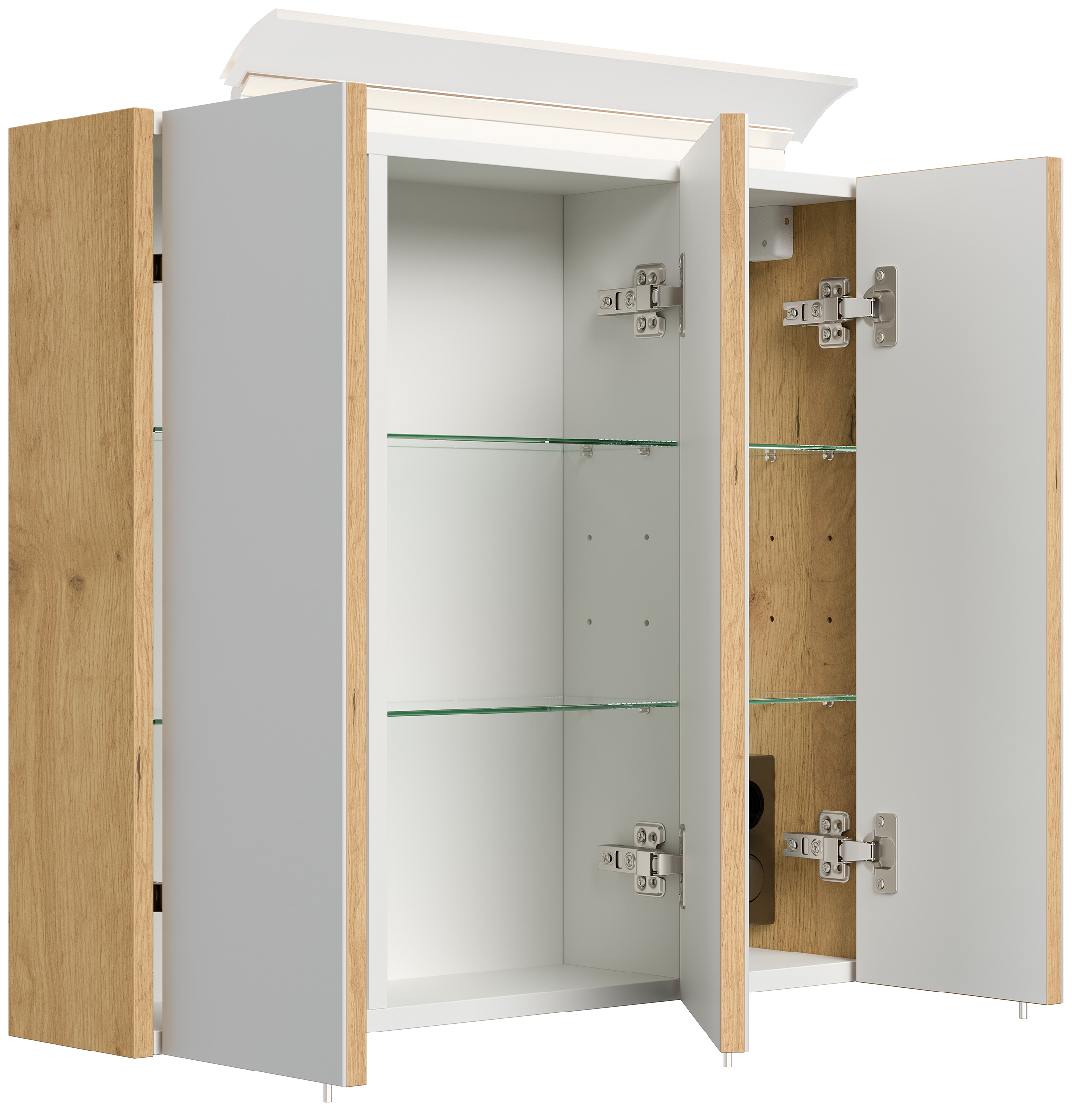 Spiegelschrank 70cm inkl. Design LED-Lampe und Glasböden eiche gold