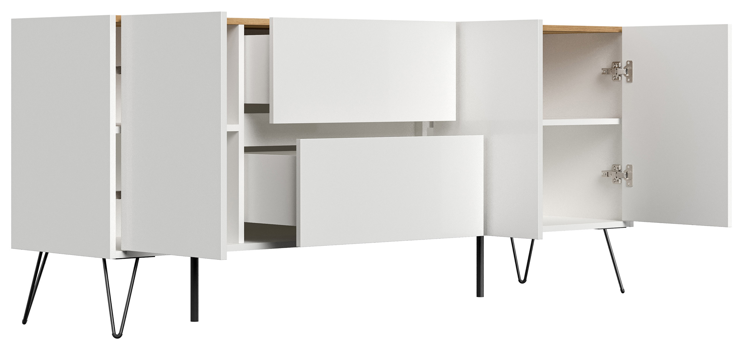 Raumwunder XL Sideboard Kommode Pharo 180cm 2 SoftClose 3 Türen Weiß/Eiche Top