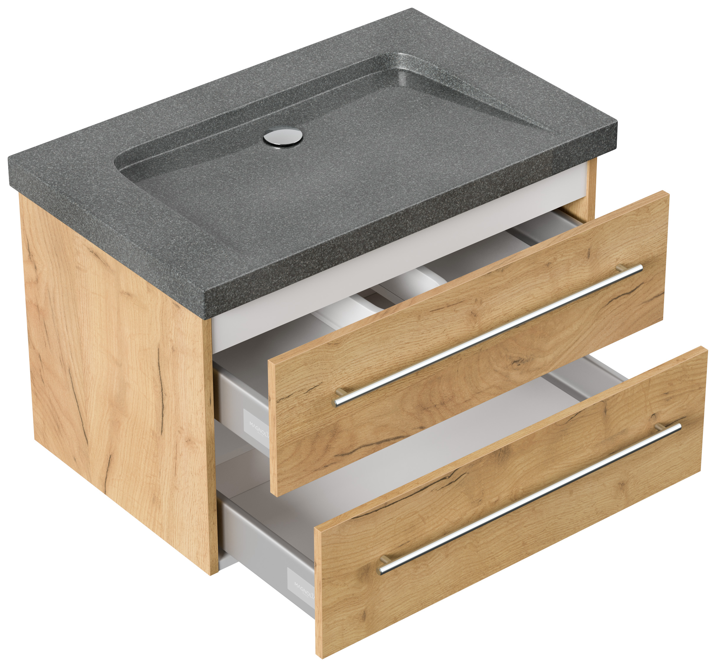 Badmöbel Granit G654 Damo 75 cm ohne Hahnloch SoftClose eiche gold
