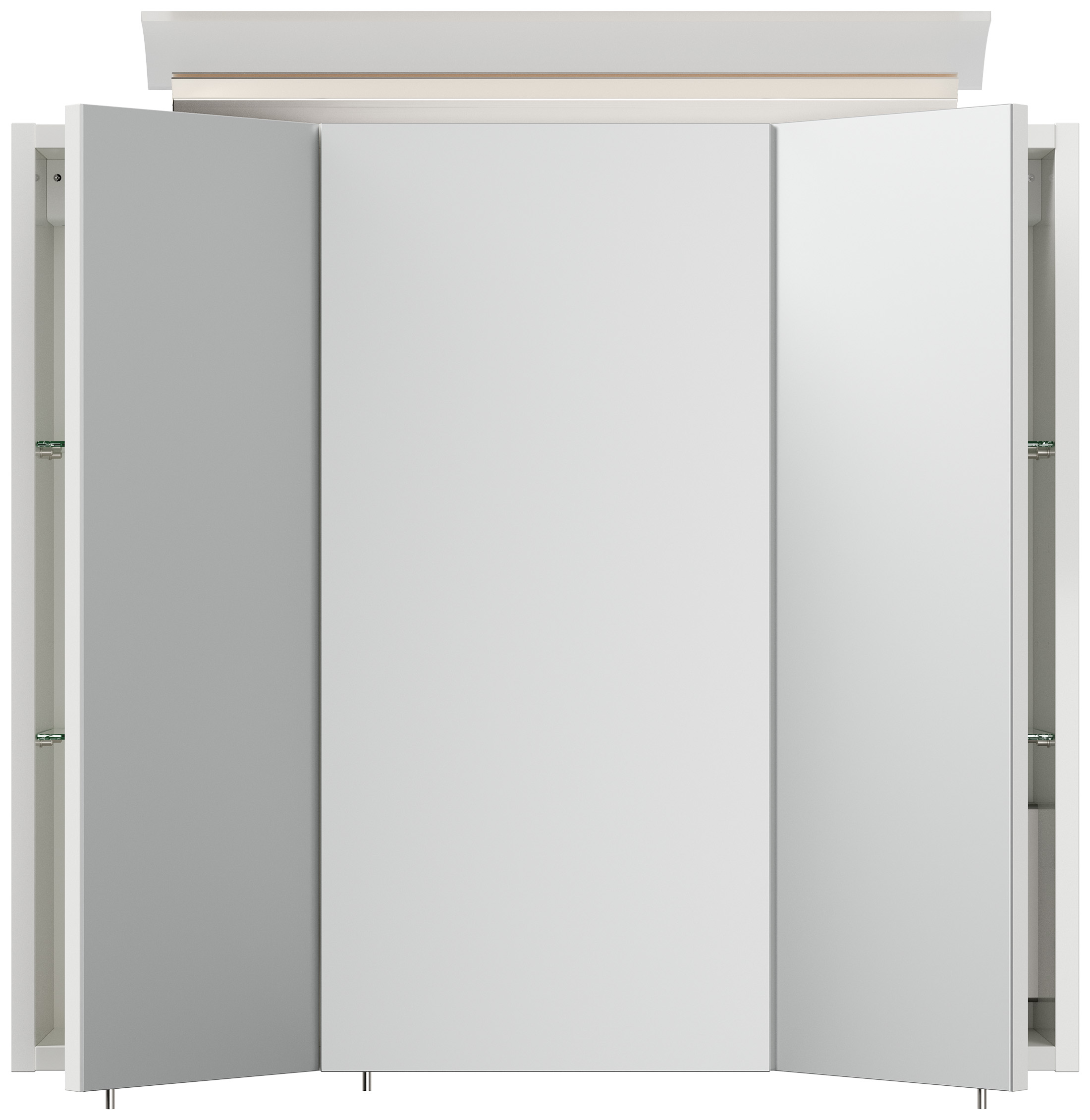 Spiegelschrank 70cm inkl. Design LED-Lampe und Glasböden weiss hochglanz