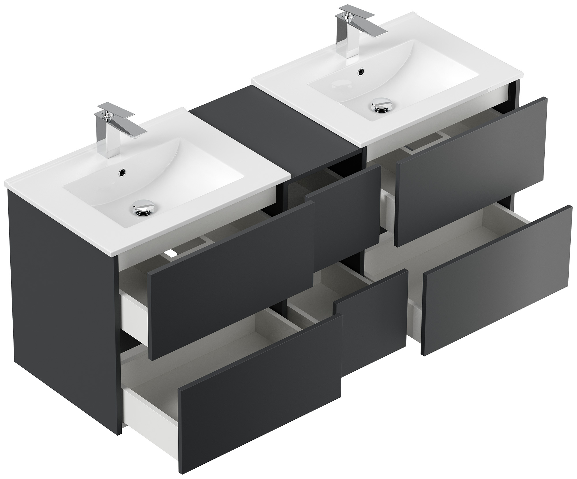 Badmöbelset Taifun 150cm 4tlg mit 2x Spiegelschrank & 3er Boxen Set grafit