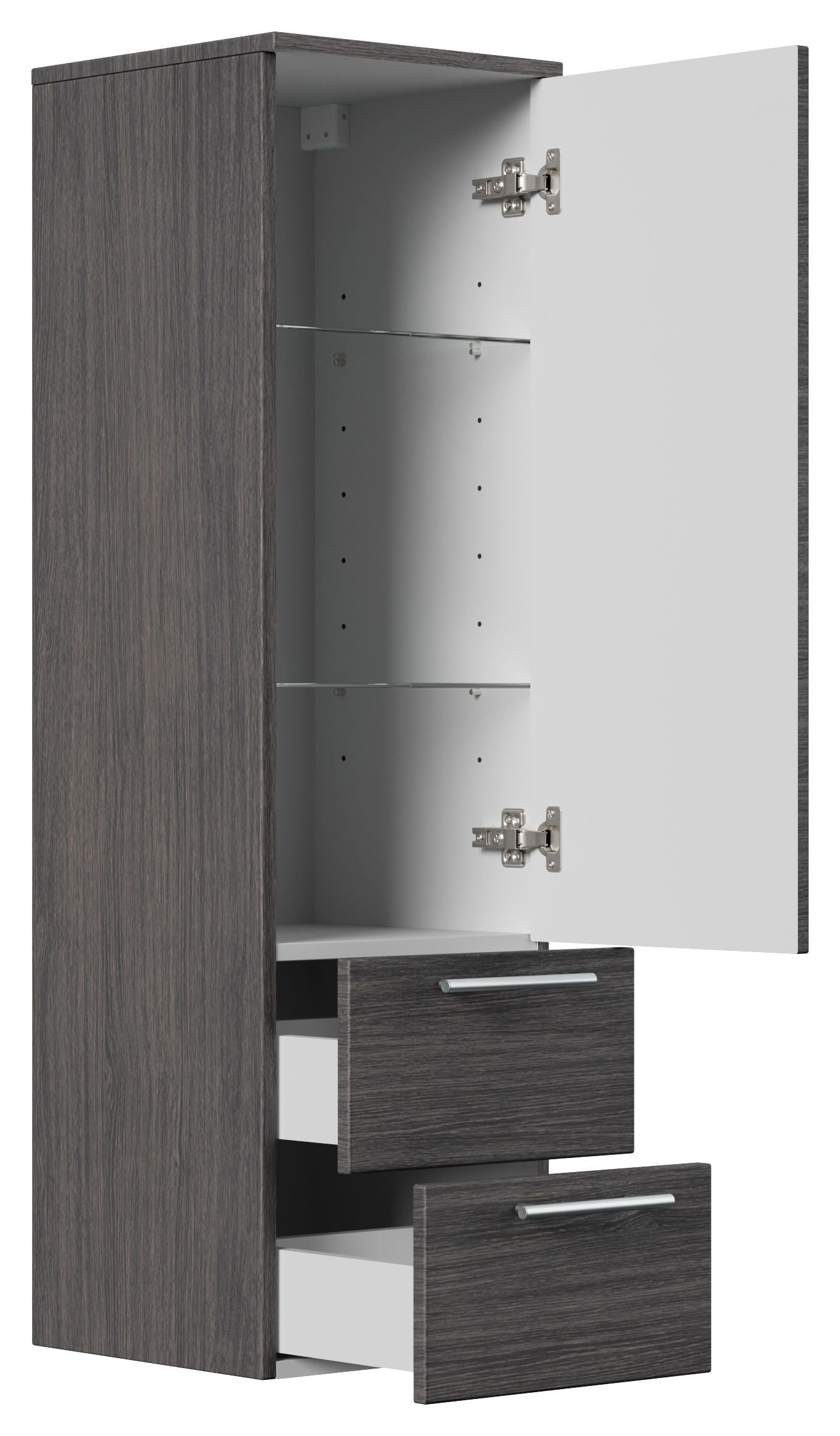 Hochschrank 120 cm anthrazit gemasert mit Glaseinlagen