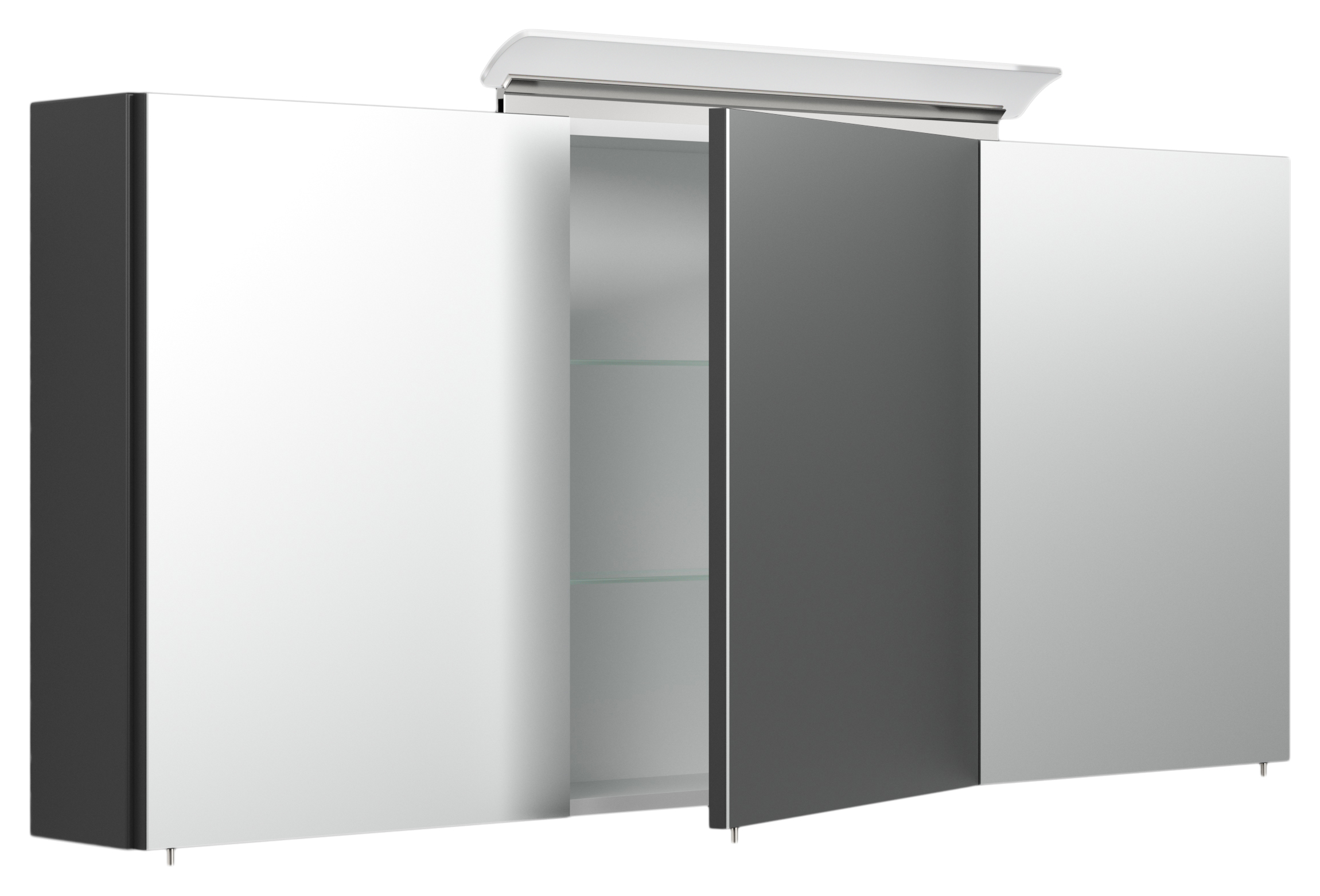 Spiegelschrank 140cm inkl. Design LED-Lampe und Glasböden schwarz