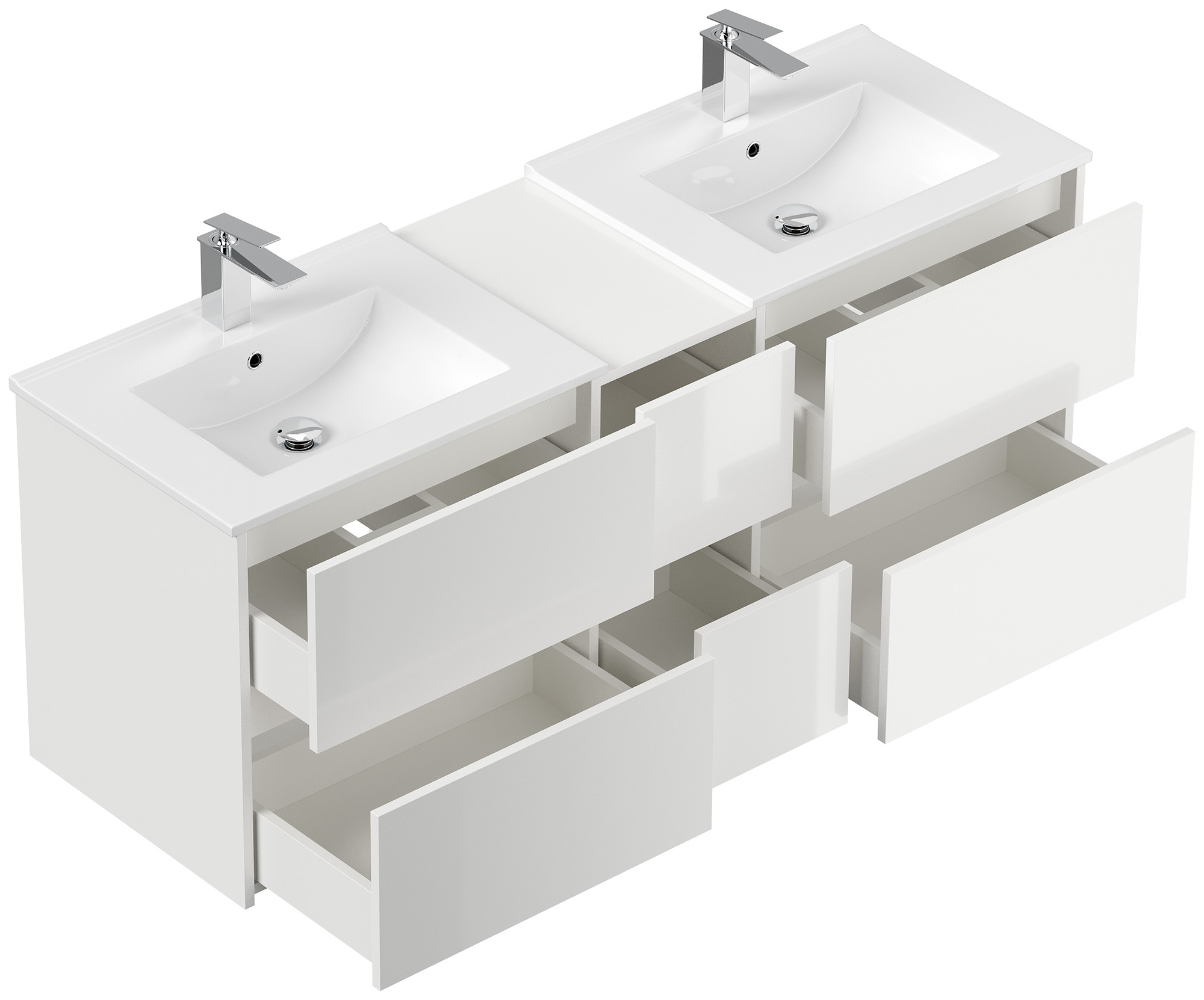 Badmöbelset Taifun 150cm 4tlg mit 2x Spiegelschrank & Seitenschrank weiß Hgl