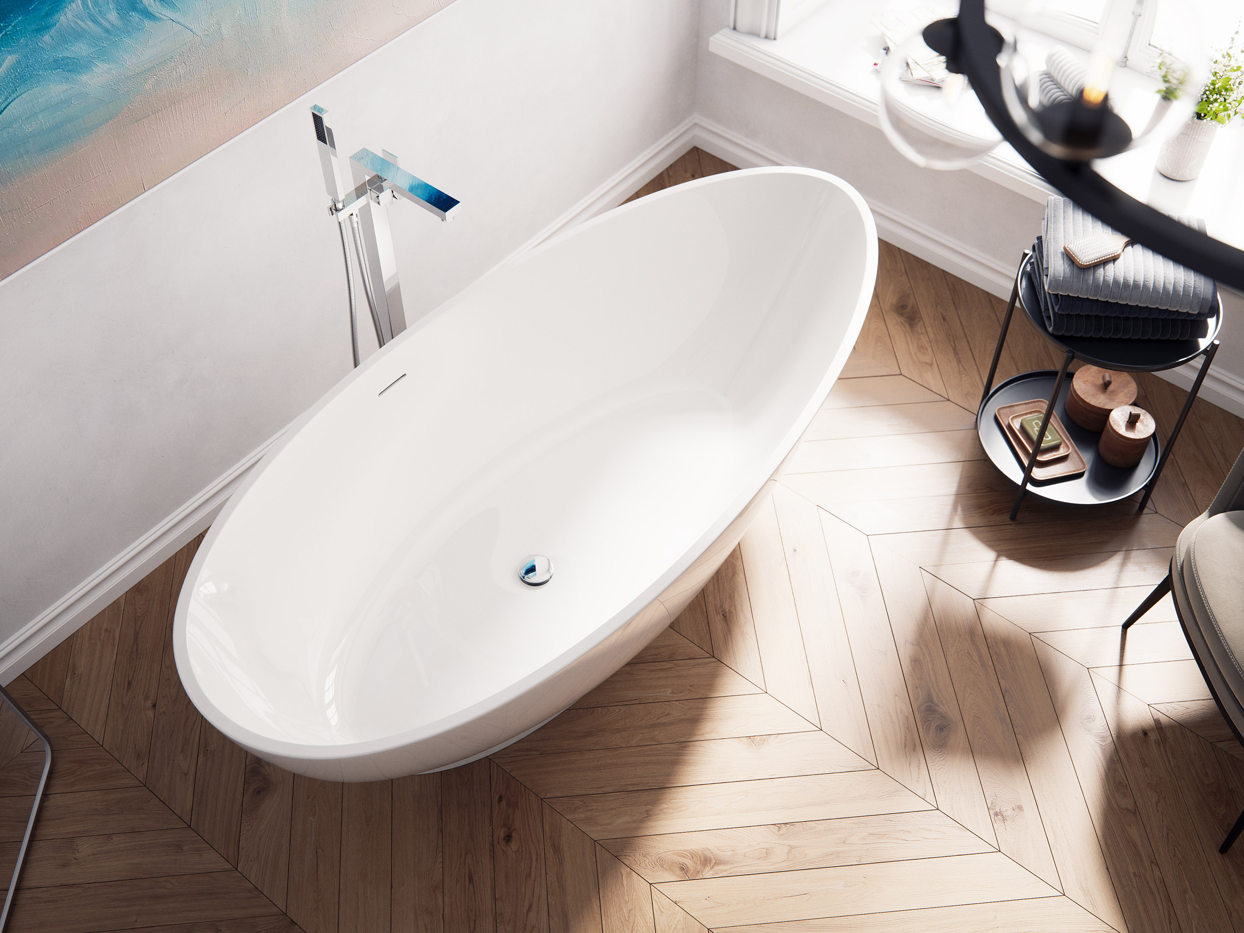 Freistehende Badewanne Iconic 190 Mineralguss Weiß glänzend