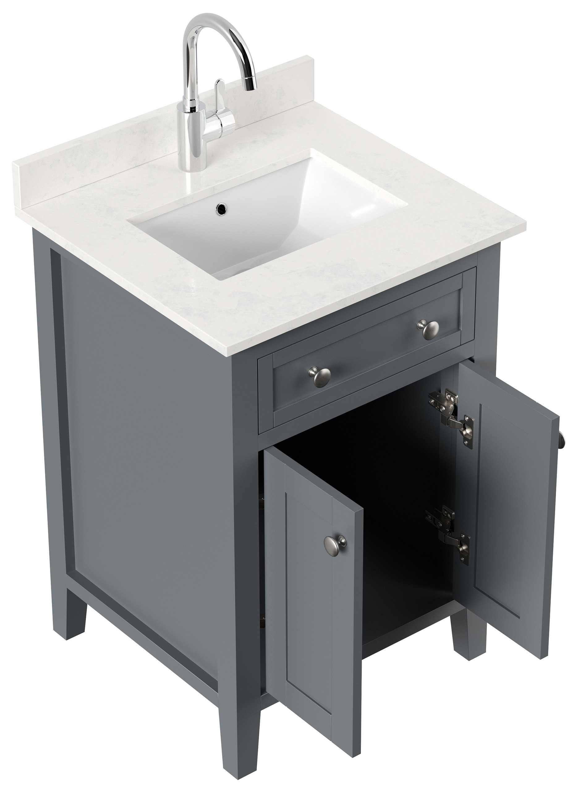 Landhaus Badmöbel-Set 2tlg Postigo 60 Quarz Carrara montiert grau lackiert 