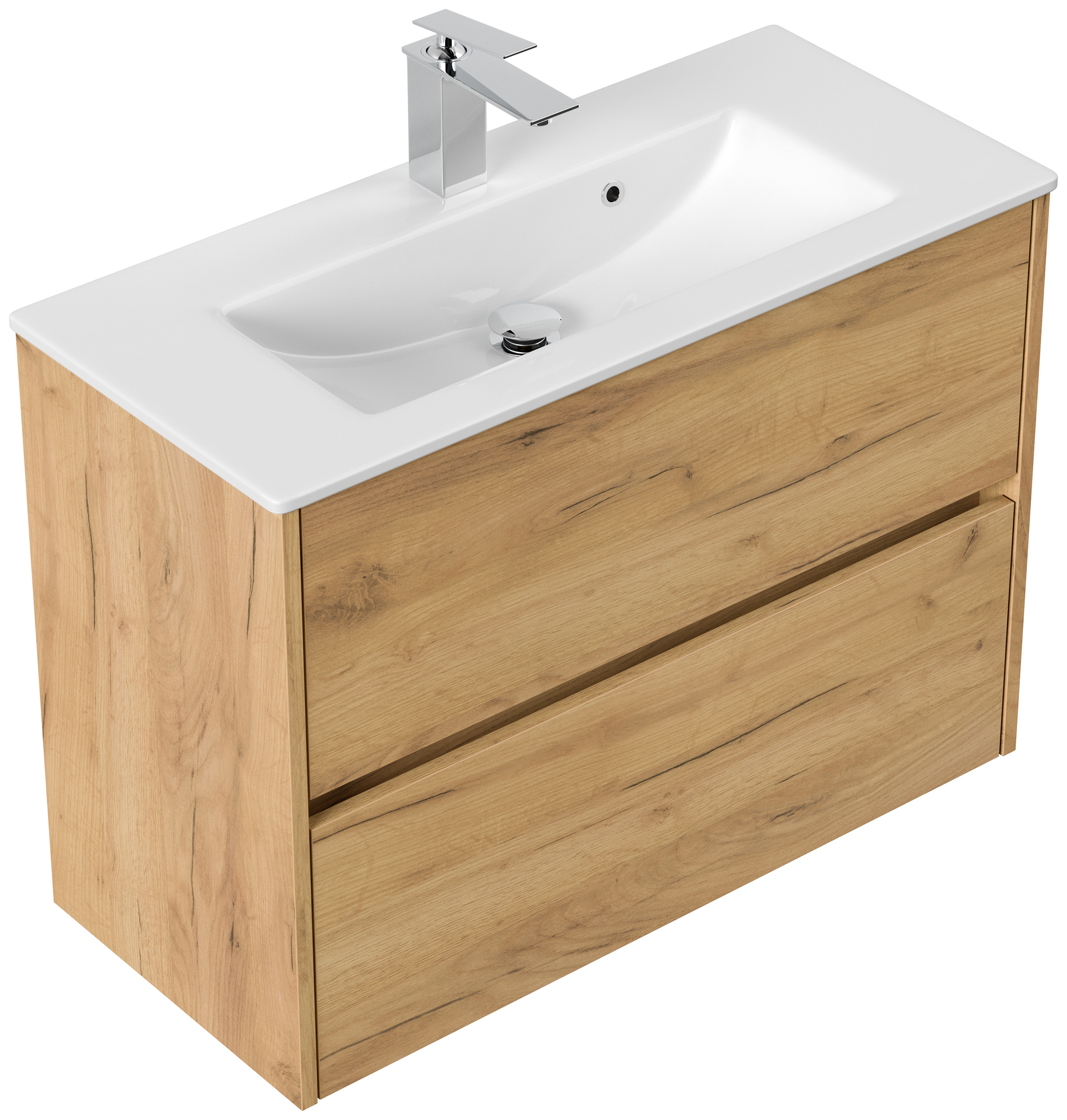 Badmöbel Set Taifun Slimline 80cm & LED Spiegel eiche gold