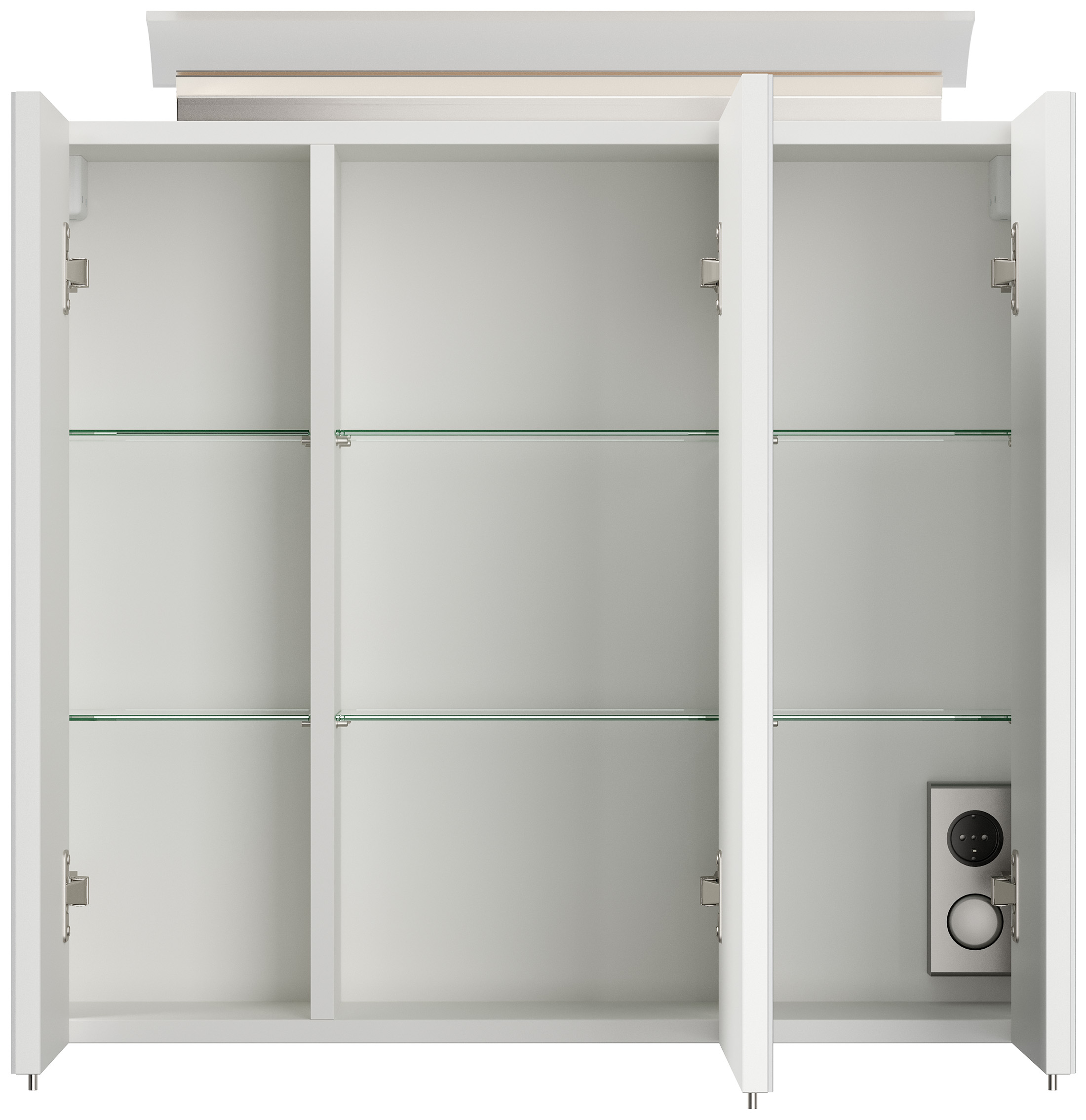 Spiegelschrank 70cm inkl. Design LED-Lampe und Glasböden weiss hochglanz