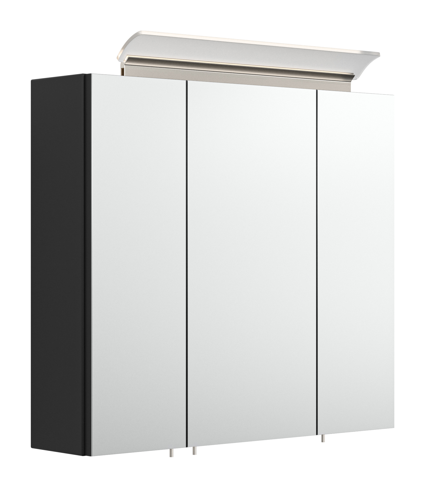 Spiegelschrank 70cm inkl. Design LED-Lampe und Glasböden schwarz
