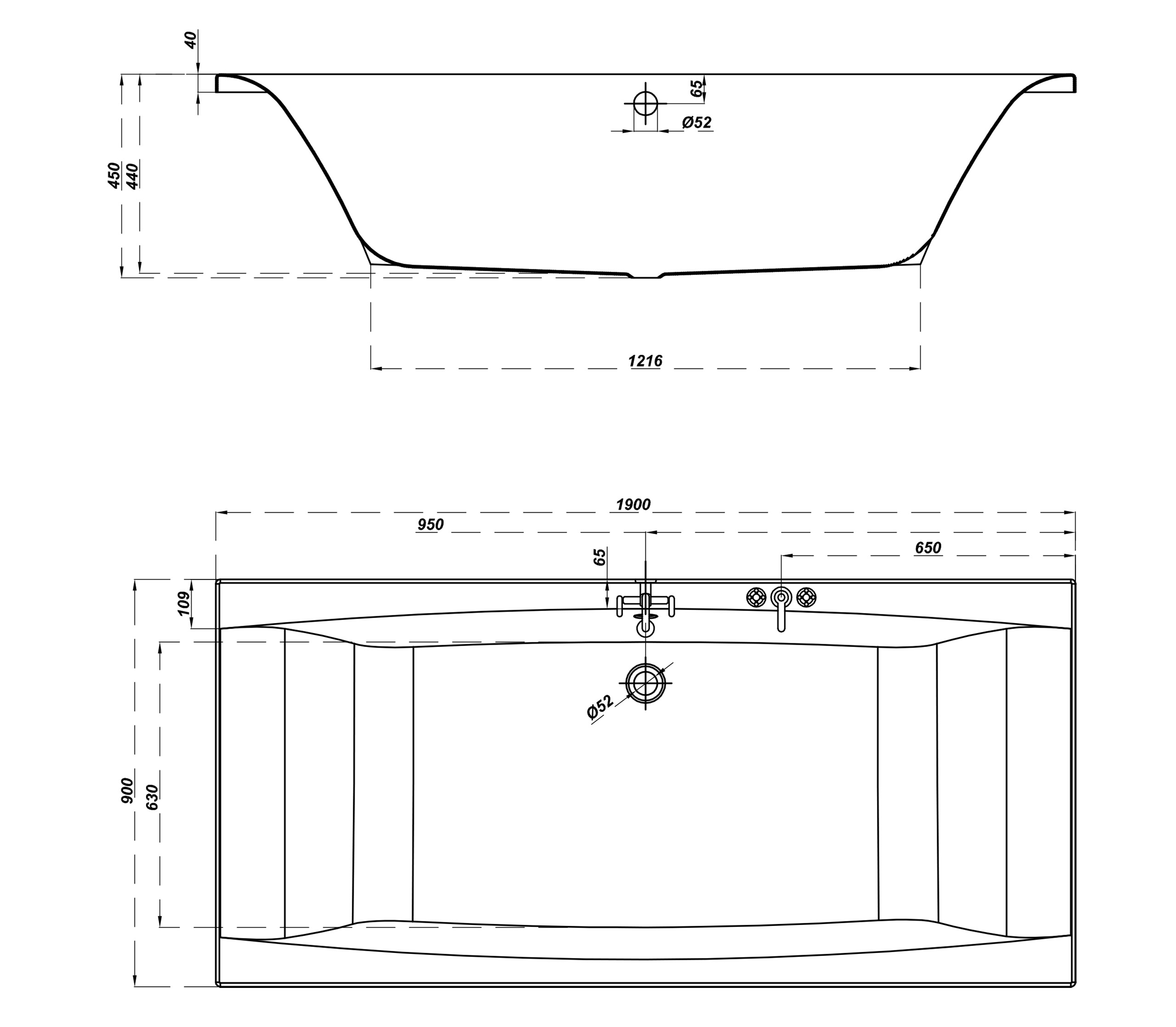 Rechteck Whirlpool Unity 190x90 Made in Germany 24 Düsen Befüllung Überlauf