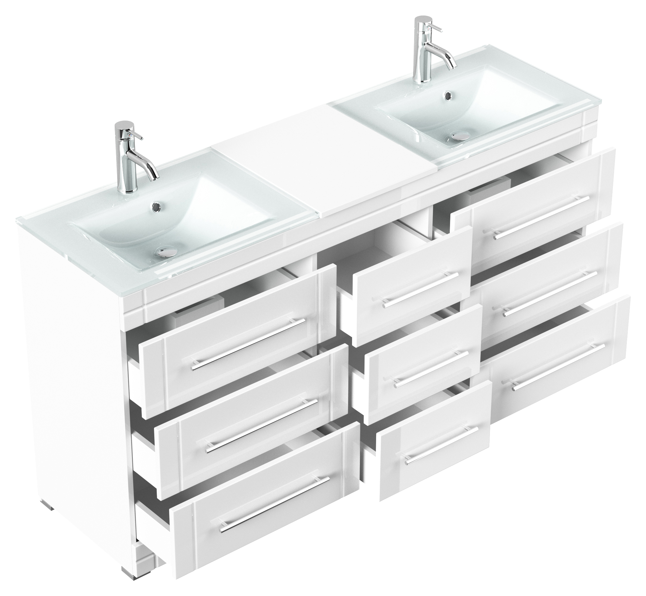 Stand Doppel Badmöbel Vitro Modern inkl. Glasbecken SoftClose weiss hochglanz