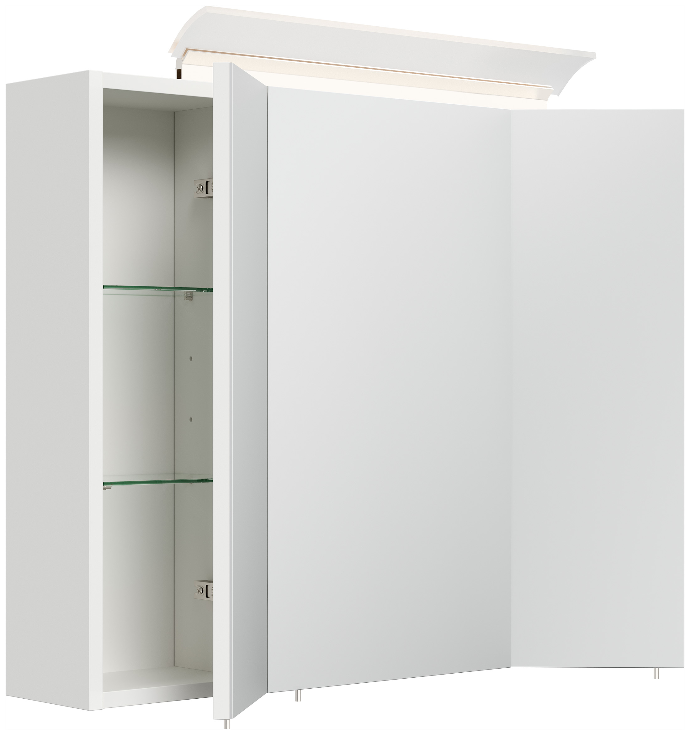 Spiegelschrank 75cm inkl. Design LED-Lampe und Glasböden weiss hochglanz