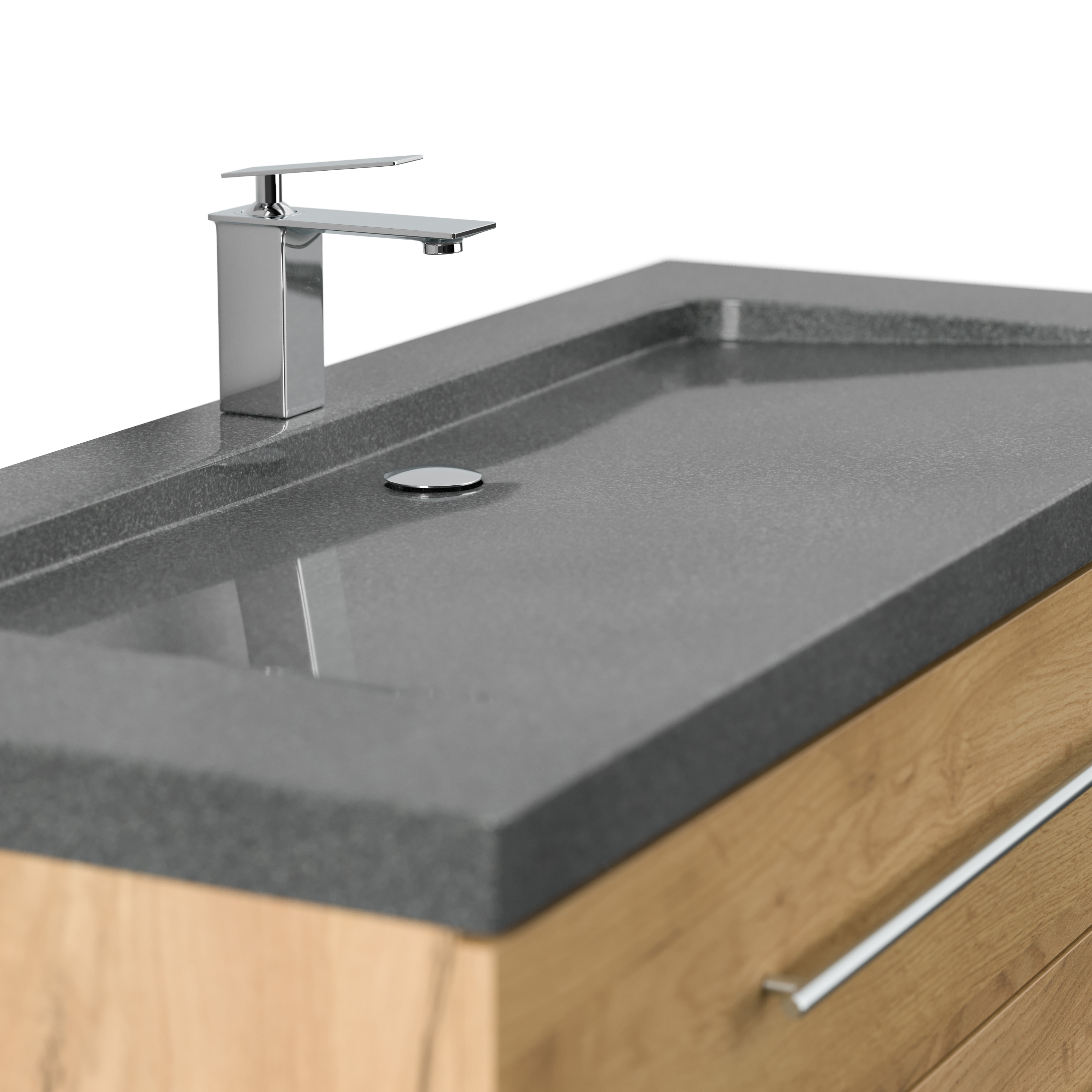 Badmöbel Granit G654 Damo 130 cm 1 Hahnloch SoftClose eiche gold