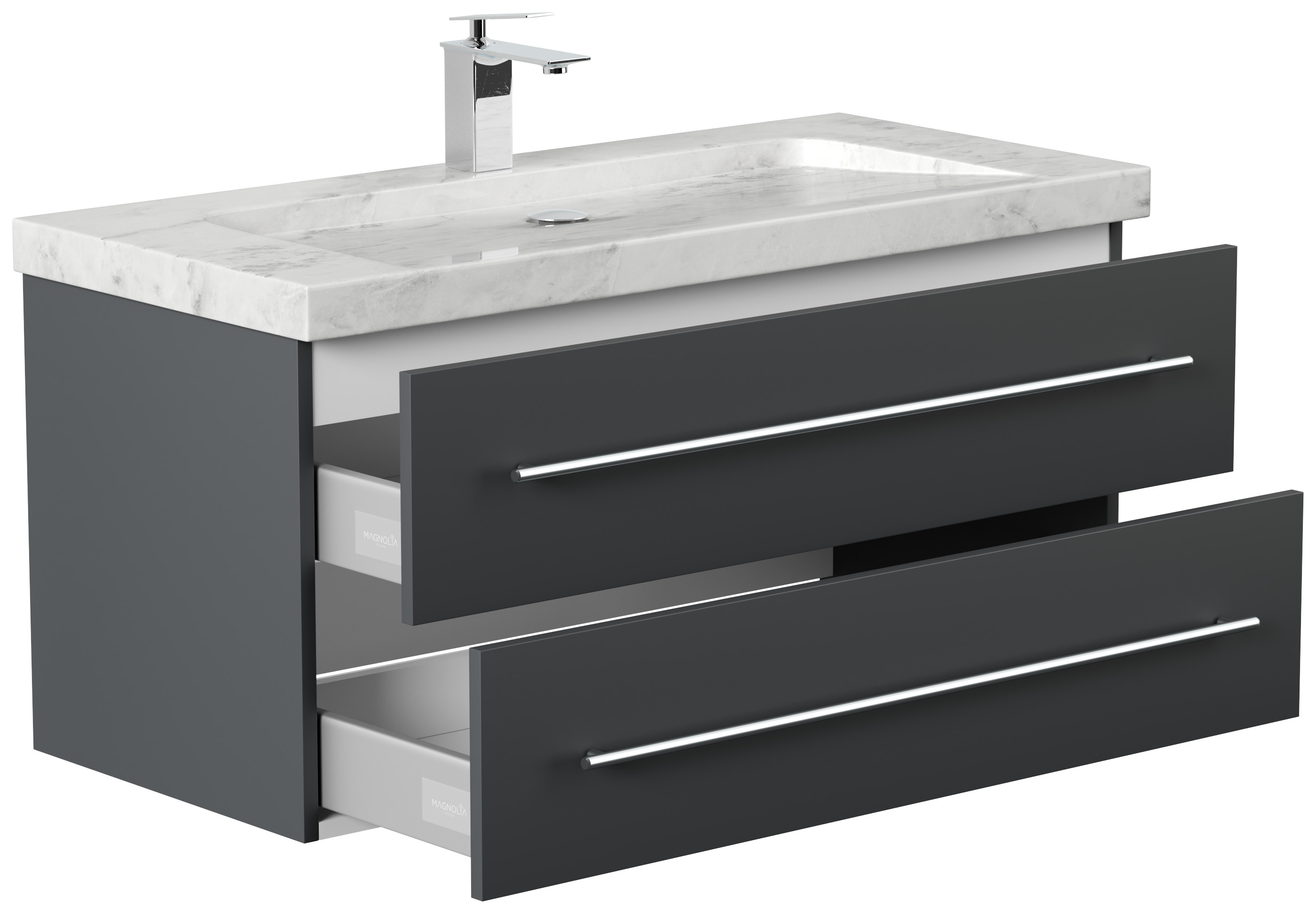 Badmöbel Marmor Carrara White Damo 100 cm 1 Hahnloch SoftClose grafit