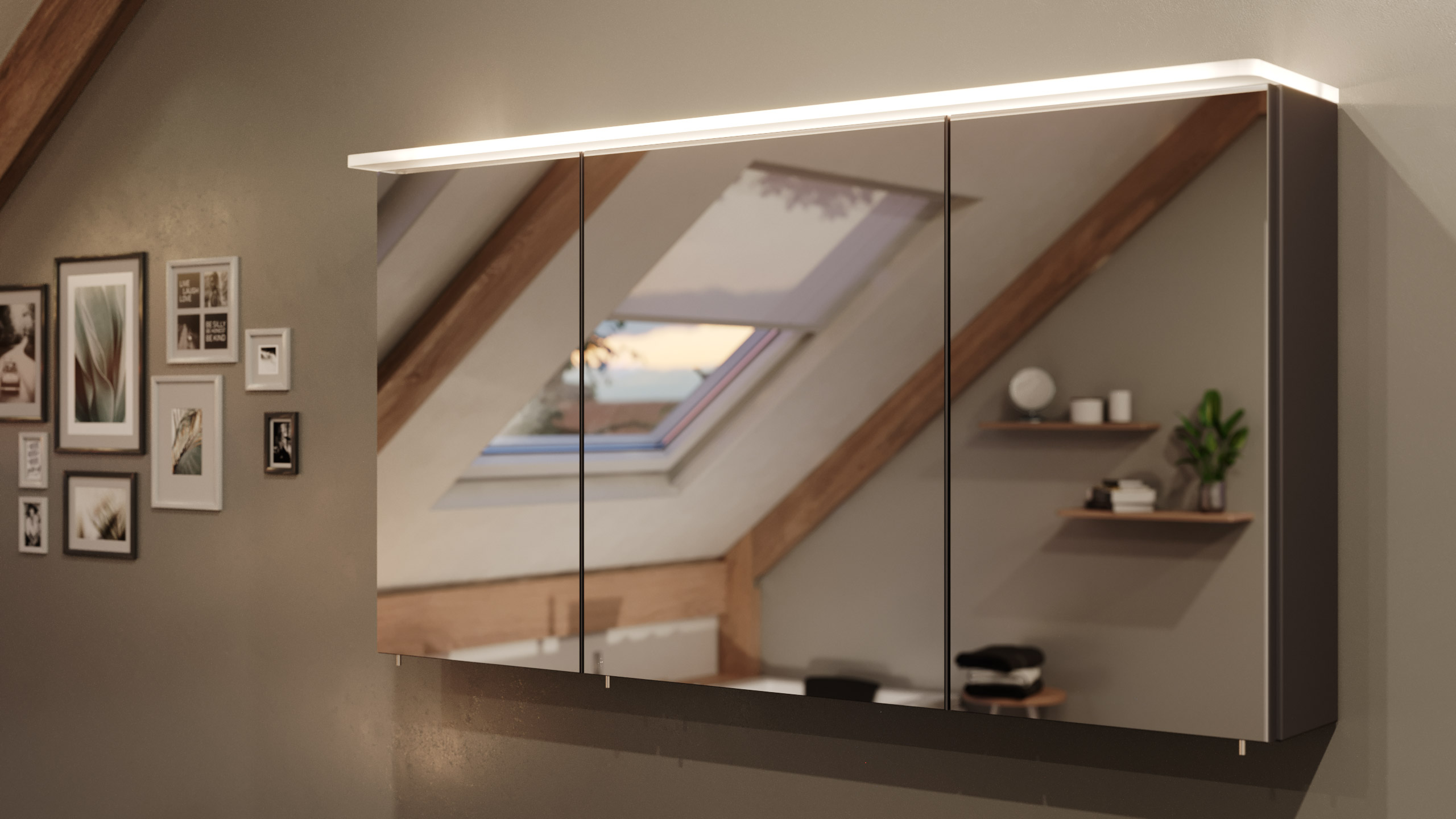 Spiegelschrank 120cm inkl.Design Acryl-Lampe und Glasböden anthrazit
