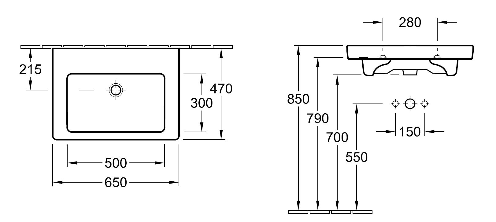 Badmöbel mit Villeroy & Boch Subway 2.0 Waschbecken 65 cm weiss hochglanz