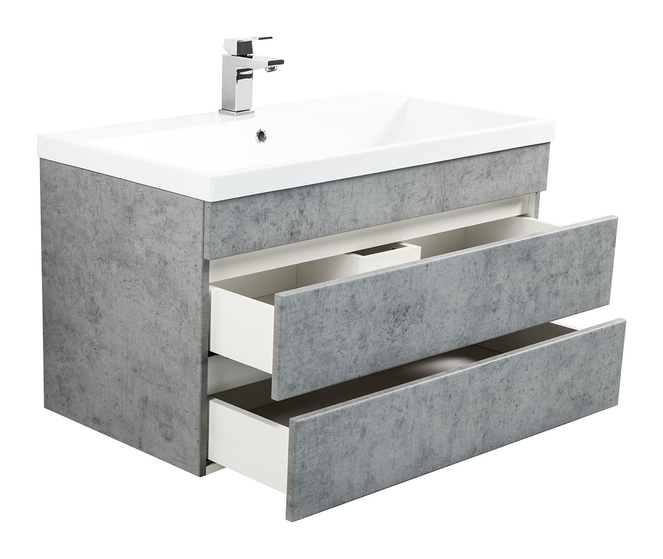 Badmöbel Via 90 SoftClose beton mit grifflosen Schubladen