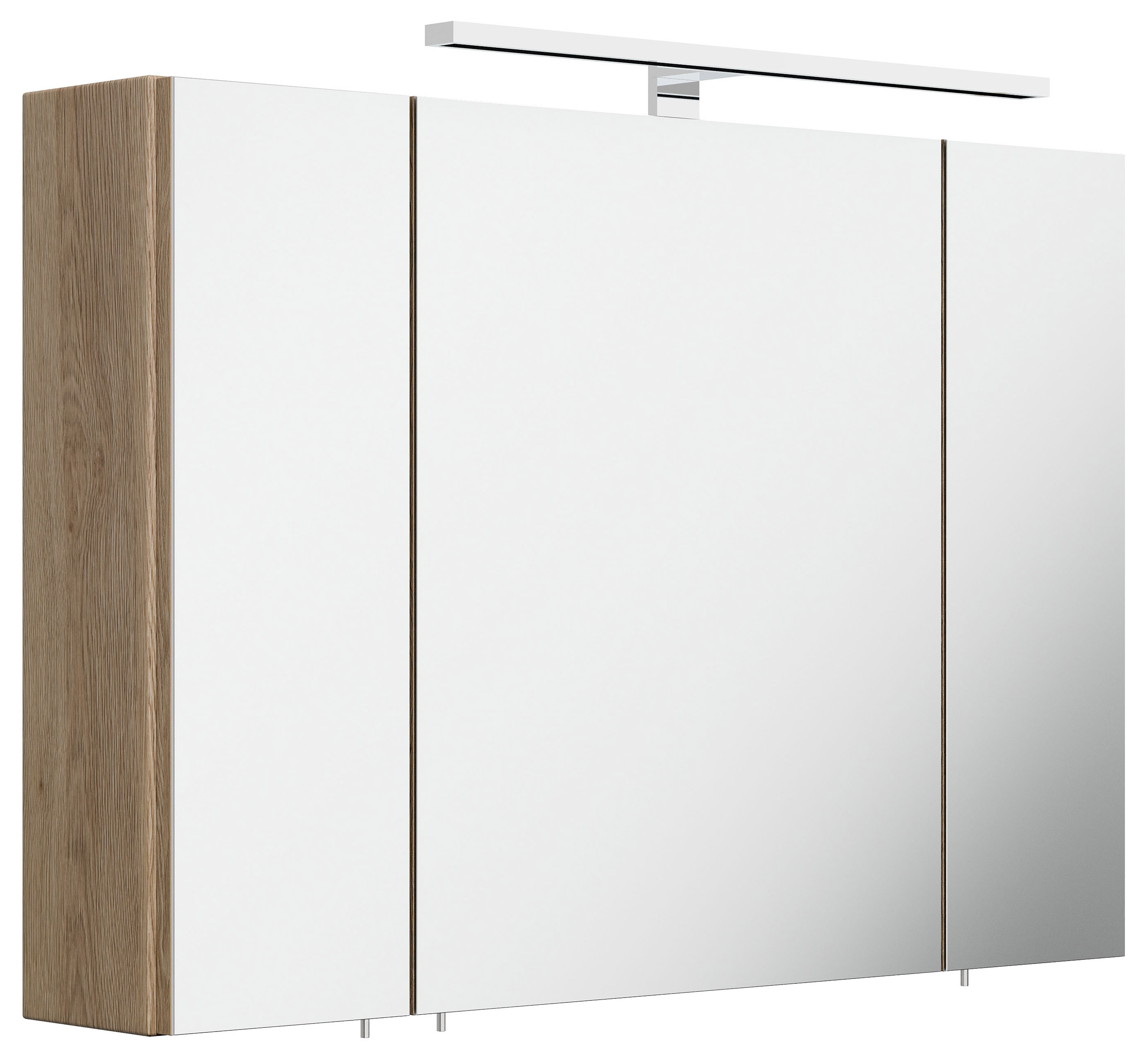 Spiegelschrank 90cm inkl. Design LED-Lampe und Glasböden eiche hell