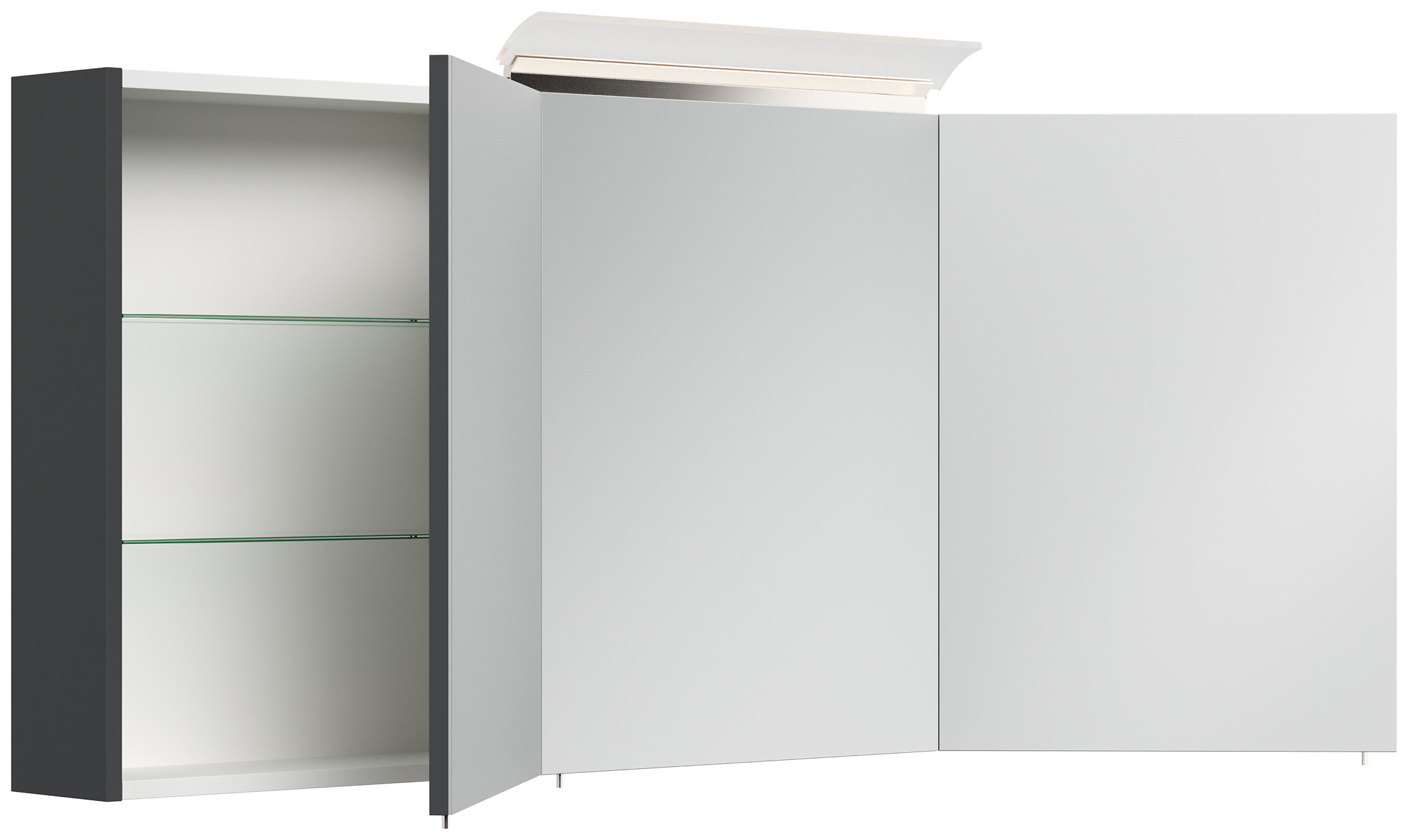 Spiegelschrank 140cm inkl. Design LED-Lampe und Glasböden grafit