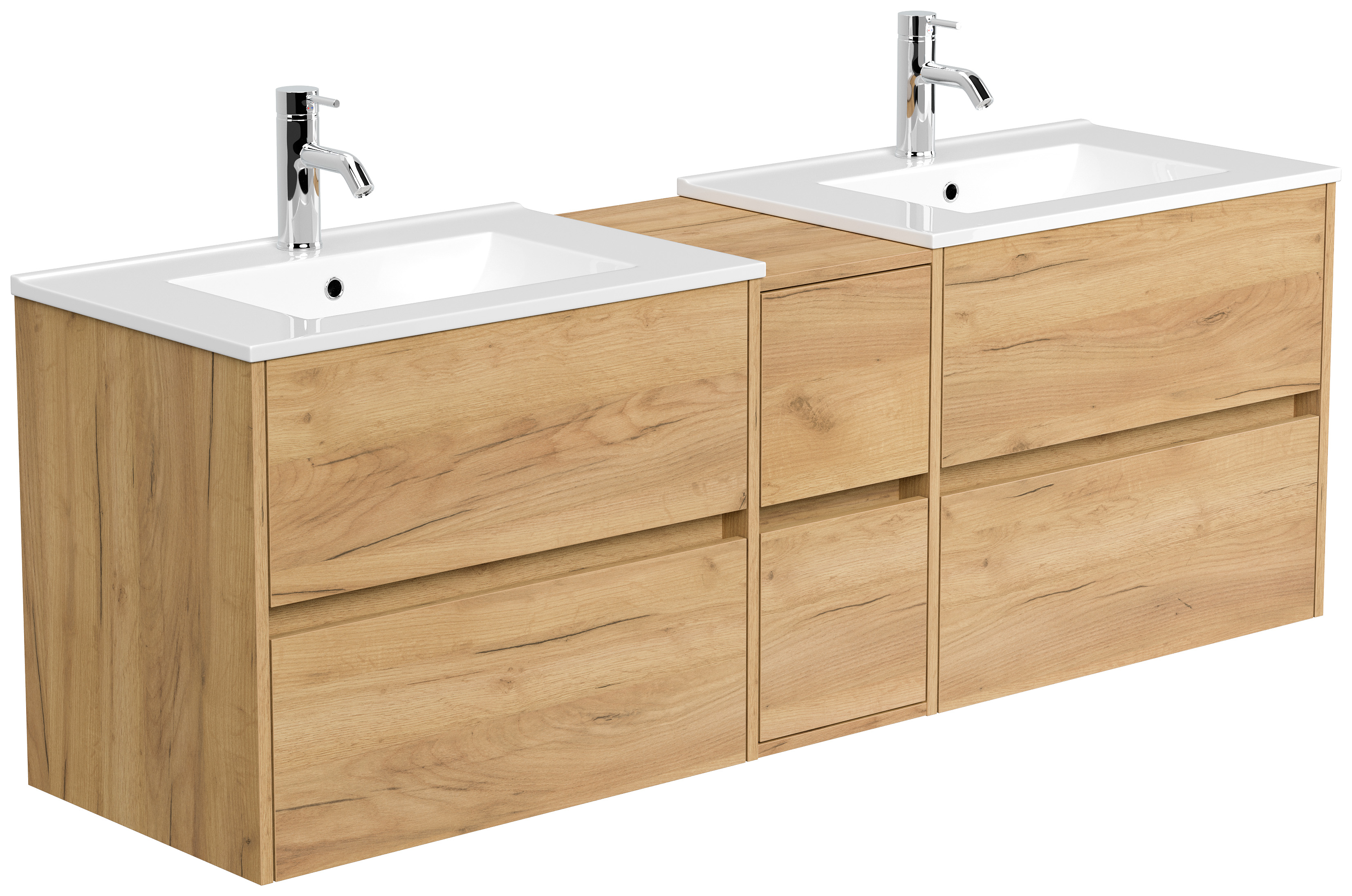 Badmöbelset Taifun 170cm 5tlg mit 2x Spiegelschrank & 2x Seitenschrank eiche