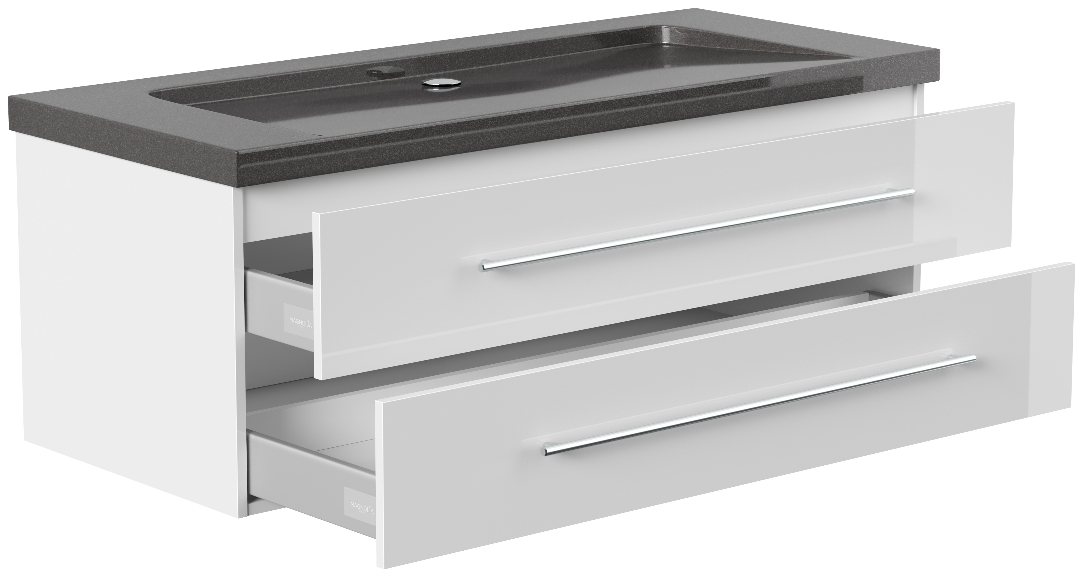 Badmöbel Granit India Black Damo 130 cm ohne Hahnloch SoftClose weiß hochglanz