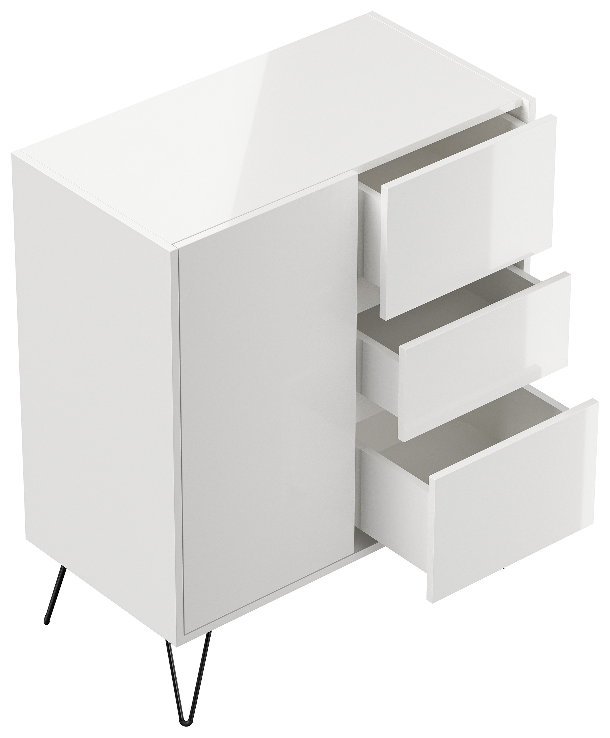 Design Sideboard Kommode Rauk 80cm 3 Greifraum SoftClose 1 Tür Weiß hochglanz