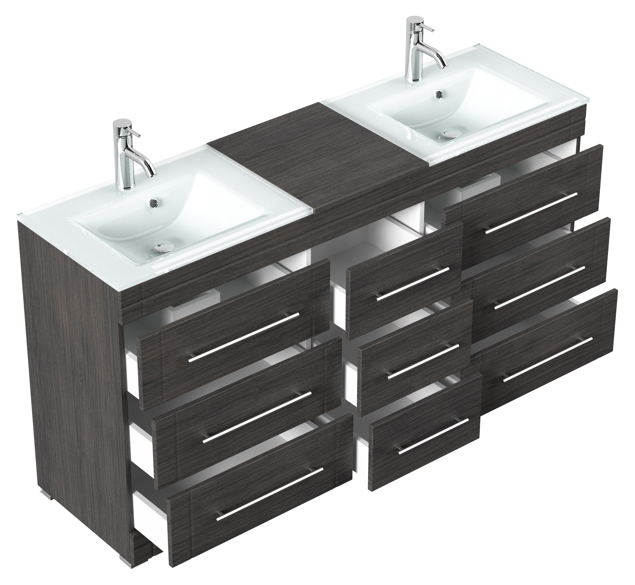 Stand Doppel Badmöbel Vitro Modern inkl. Glasbecken SoftClose anthrazit gemasert