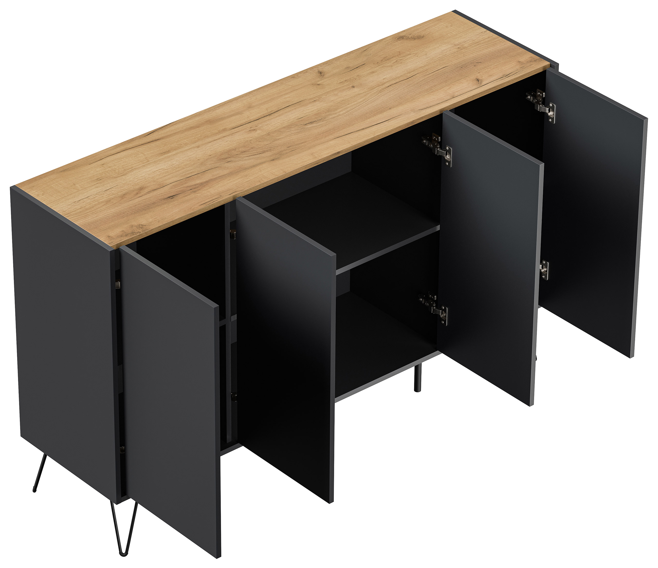 Design Sideboard Kommode Rana 155cm 4 Softclose Türen Grafit/Eiche Top
