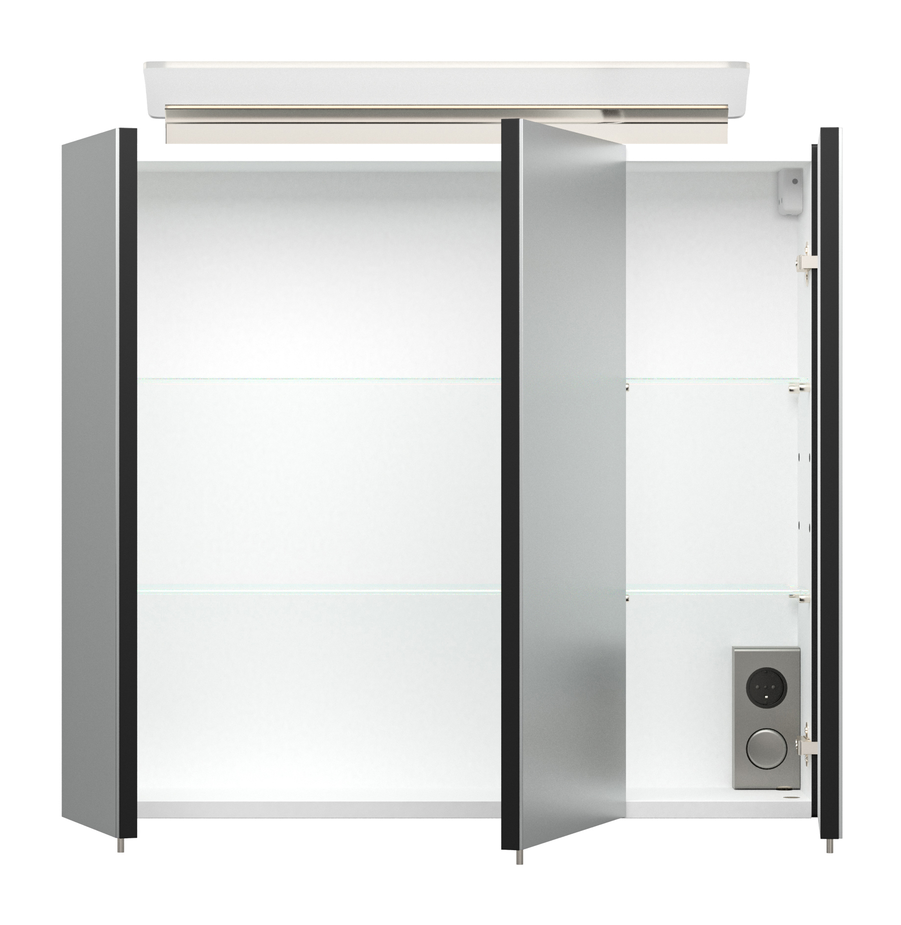 Spiegelschrank 70cm inkl. Design LED-Lampe und Glasböden schwarz